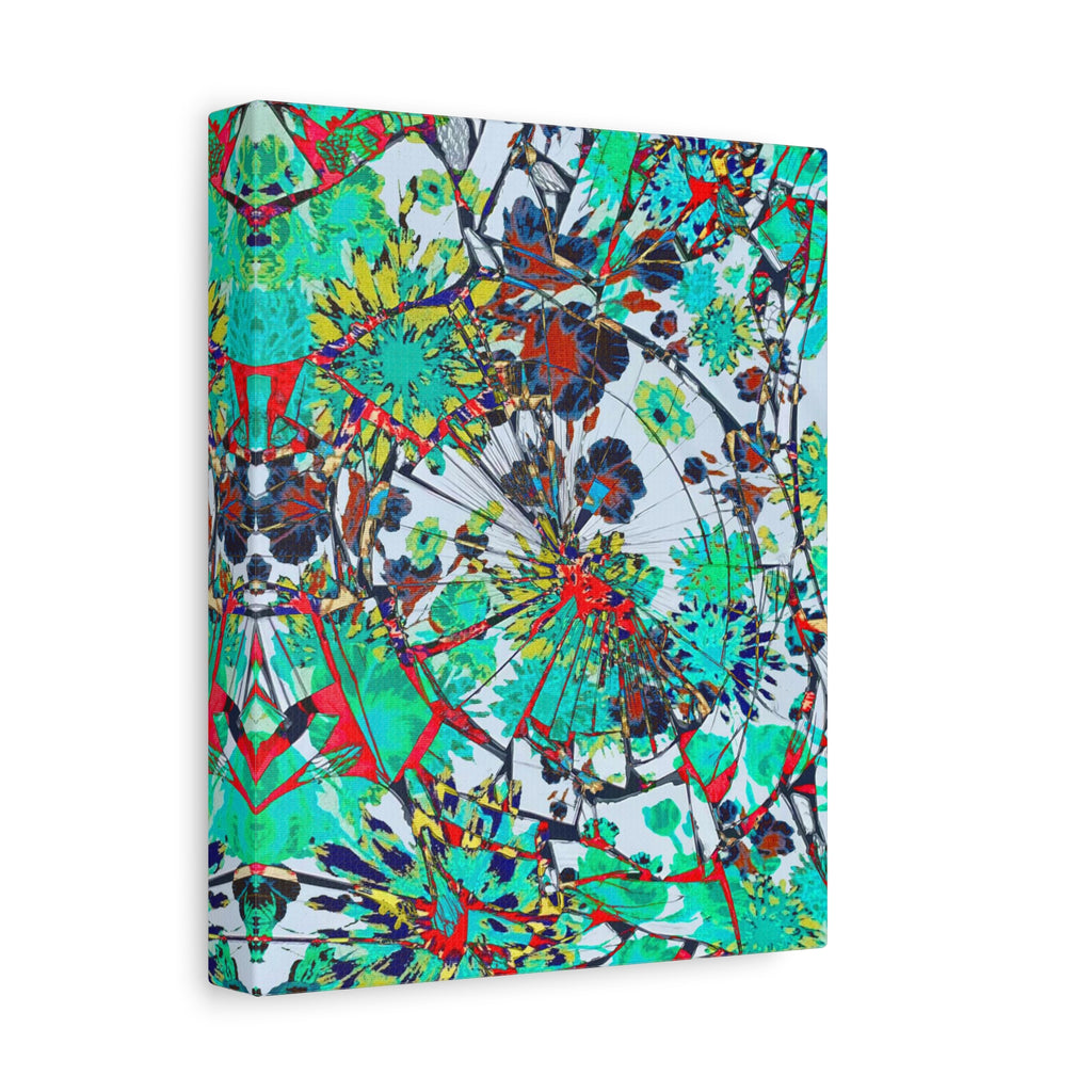 Abstract Floral Burst Matte Canvas Wall Art — Teal Red Stretched Canvas