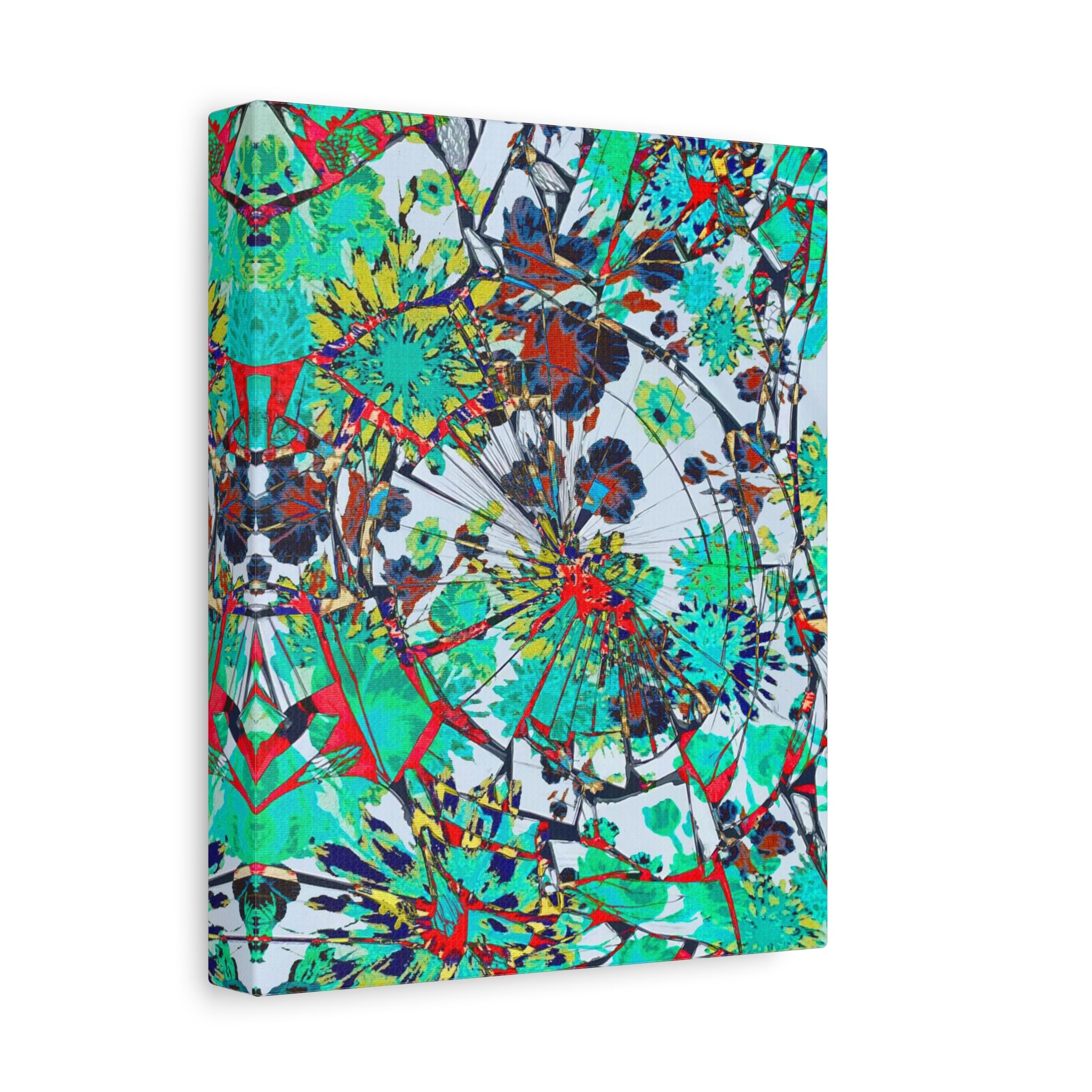 Abstract Floral Burst Matte Canvas Wall Art — Teal Red Stretched Canvas