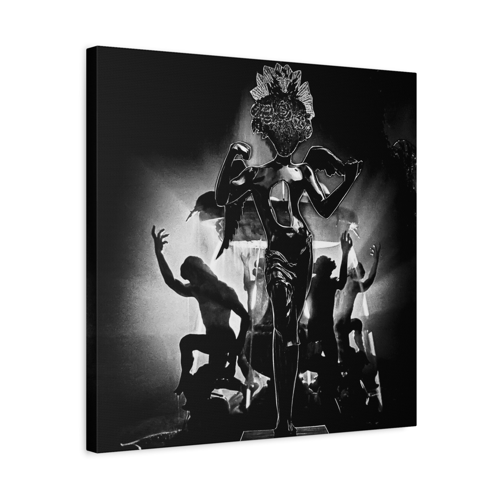 Black & White Surreal Dance Canvas — Dramatic Figurative Wall Art