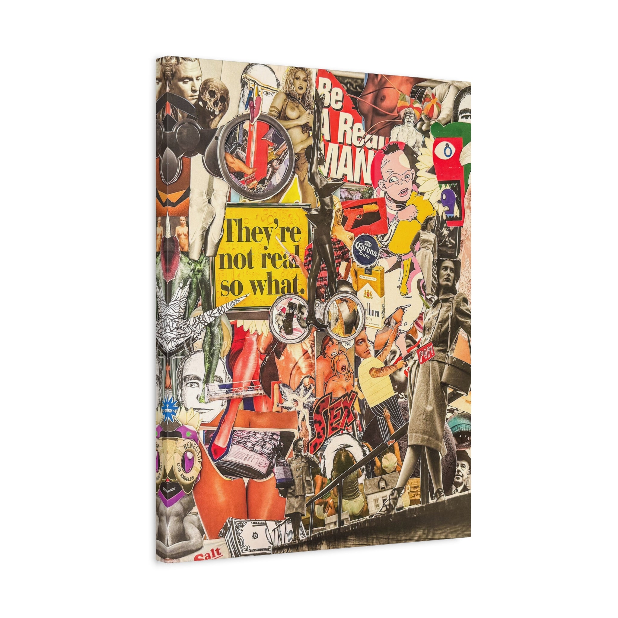 Surreal Collage Matte Canvas Print — "They're Not Real, So What" Stretched Wall Art