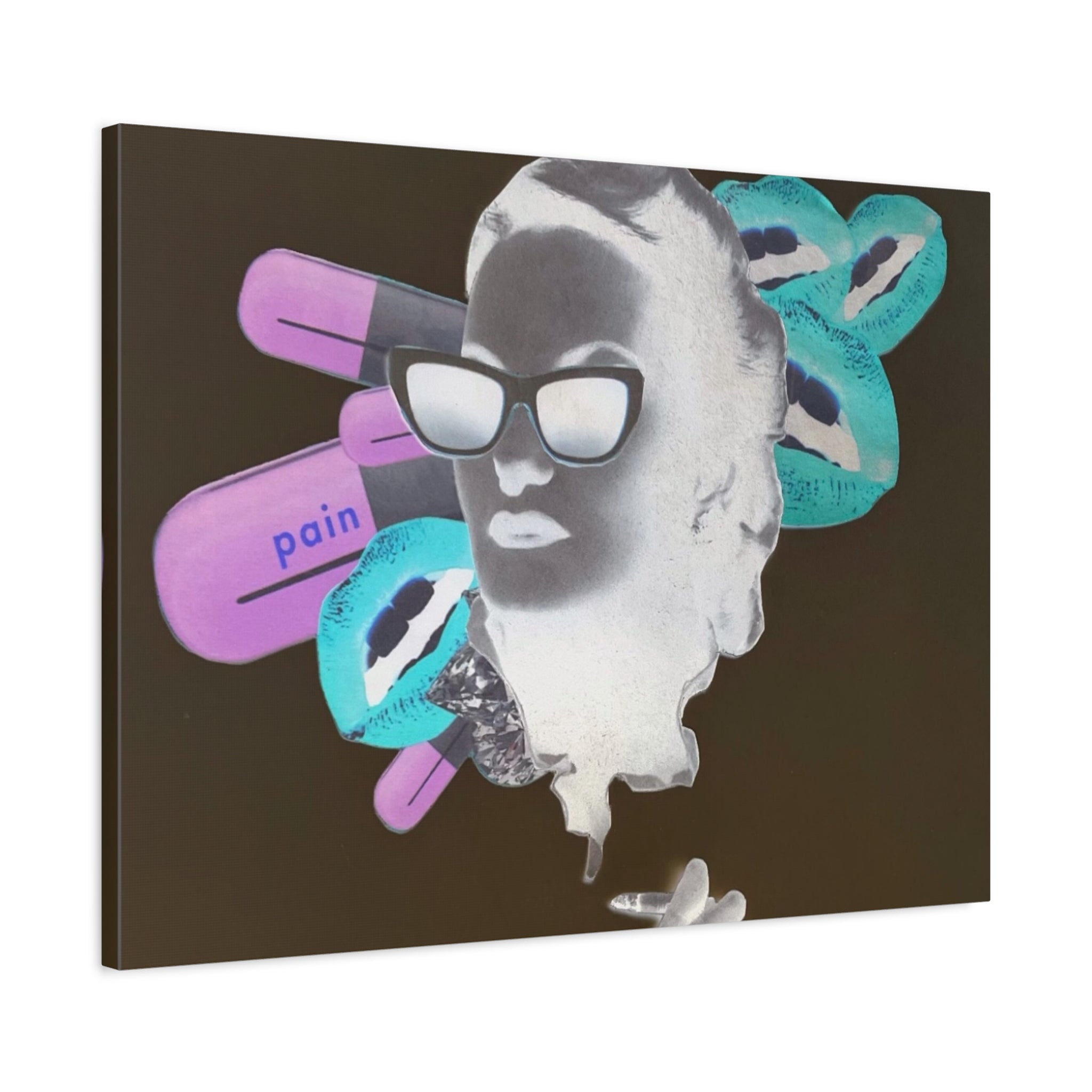 Surreal Pop Art Canvas — 'Pain' Capsule Portrait Matte Stretched Wall Art