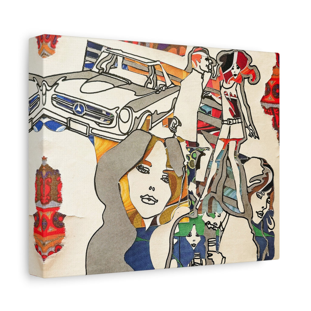 Retro Pop Art Canvas Print — 1960s Mod Girls & Classic Car Wall Art