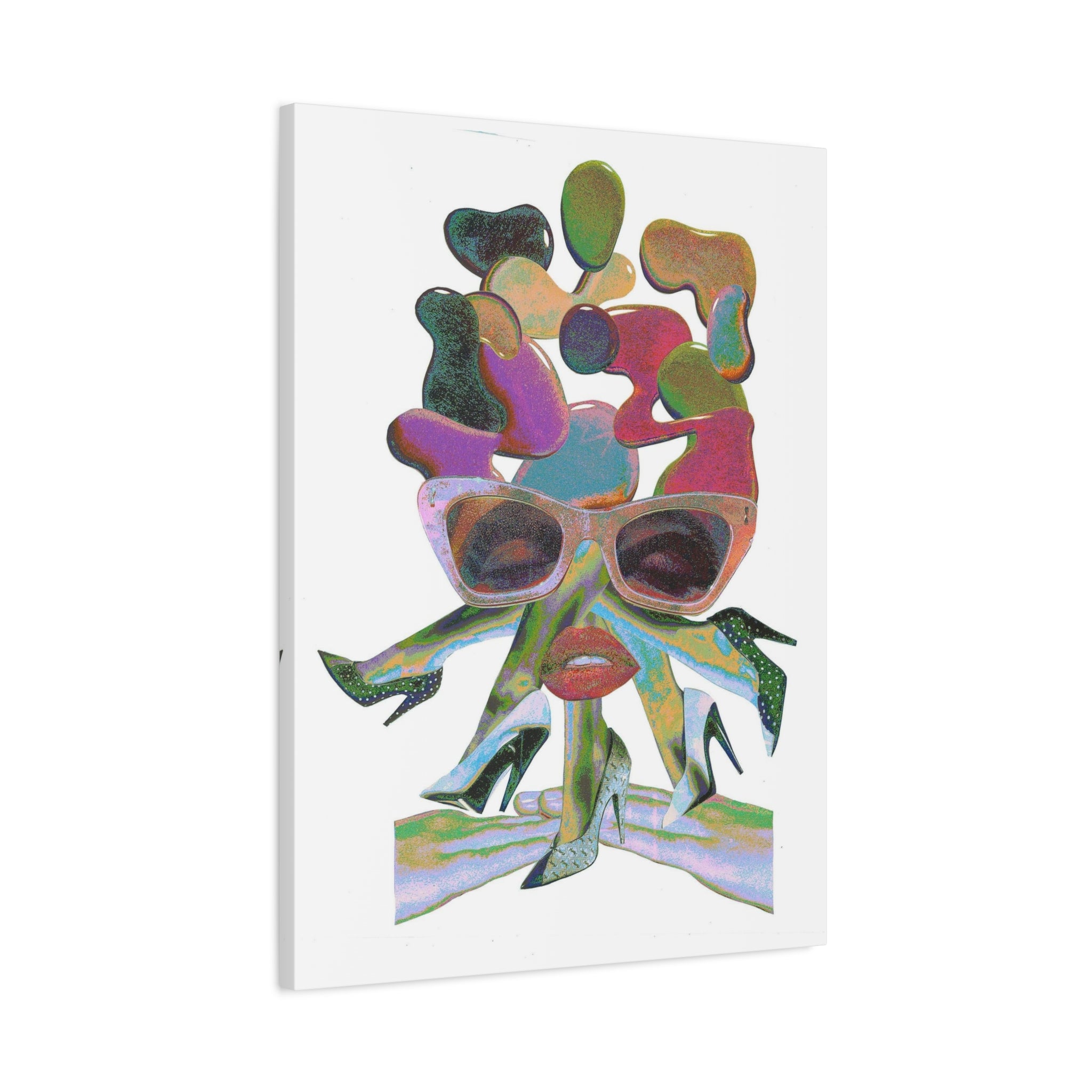 Abstract Pop Art Canvas Print — Colorful Sunglasses Face Wall Art