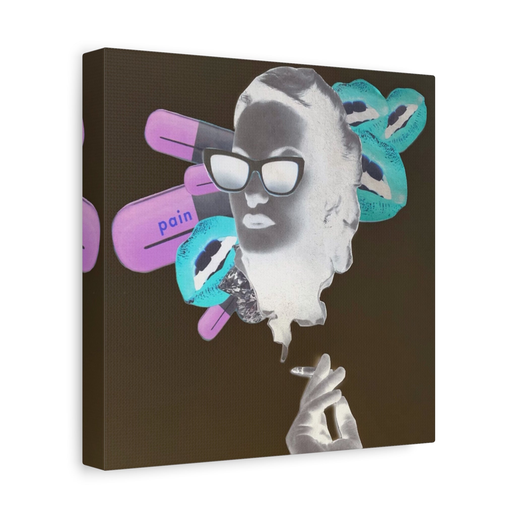 Surreal Pop Art Canvas — 'Pain' Capsule Portrait Matte Stretched Wall Art