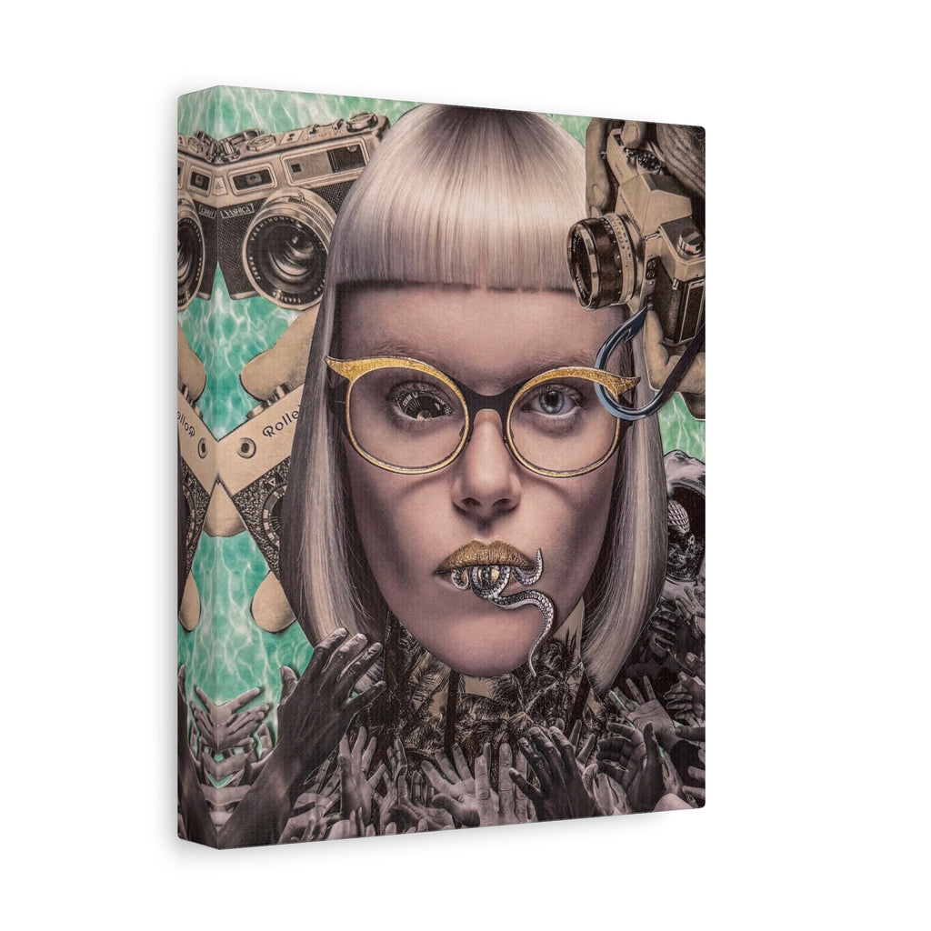 Surreal Portrait Canvas Art — Retro Camera & Golden Glasses