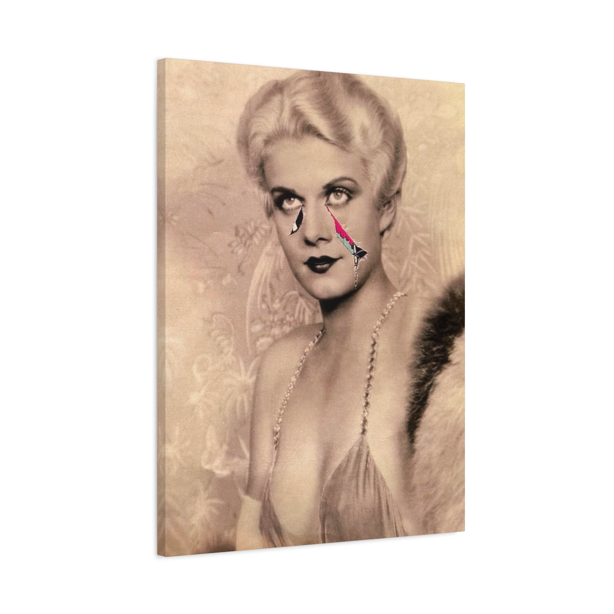 Vintage Portrait Canvas Print — Retro Glam Woman with Color Splash Tears