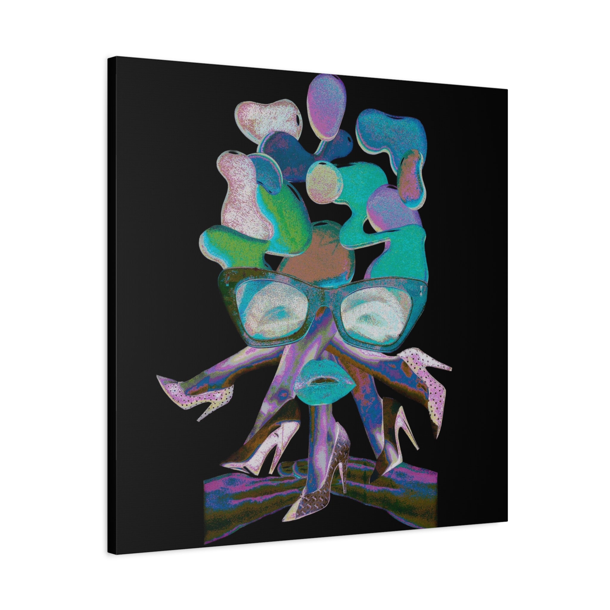 Abstract Femme Canvas Art — Colorful Retro Face with Glasses