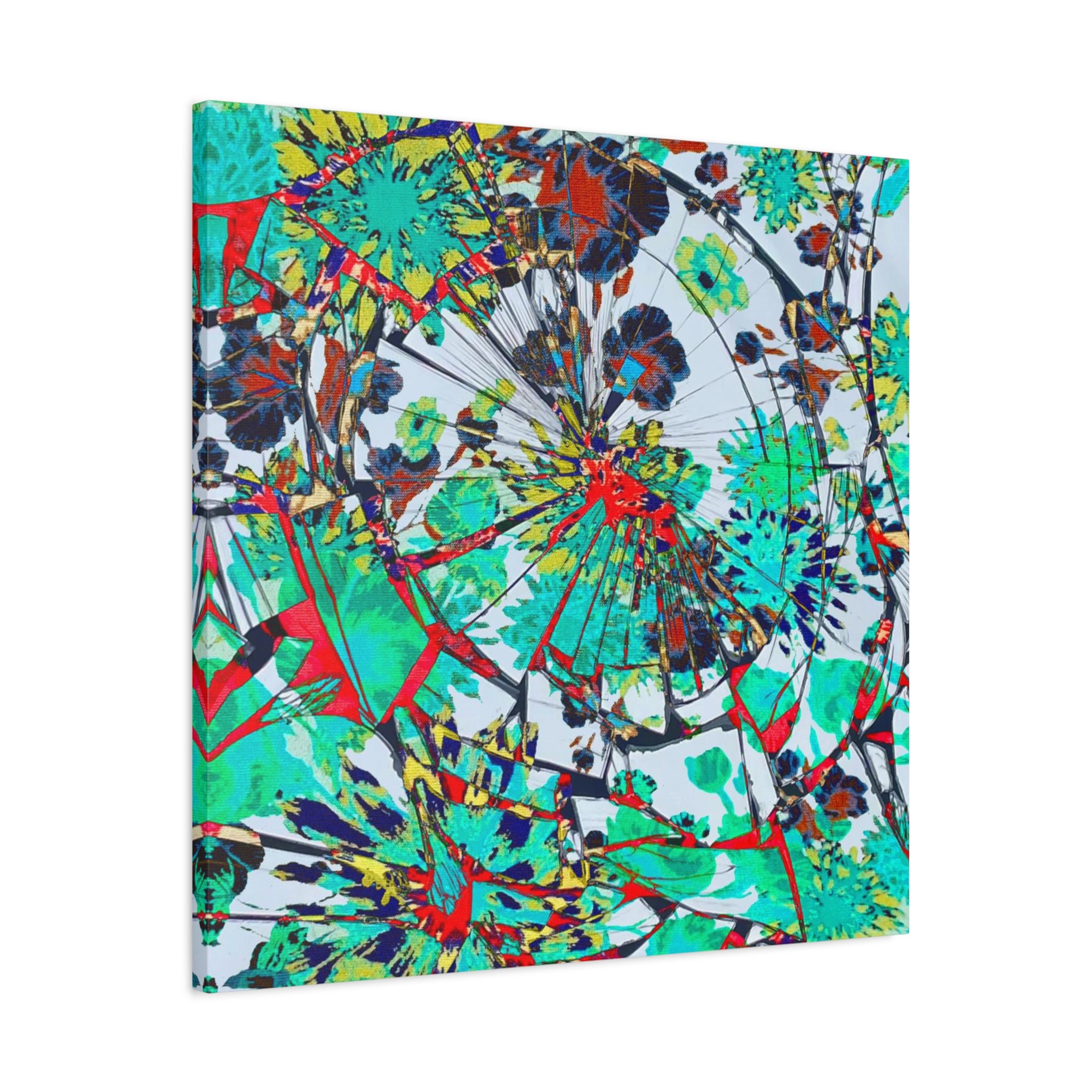 Abstract Floral Burst Matte Canvas Wall Art — Teal Red Stretched Canvas
