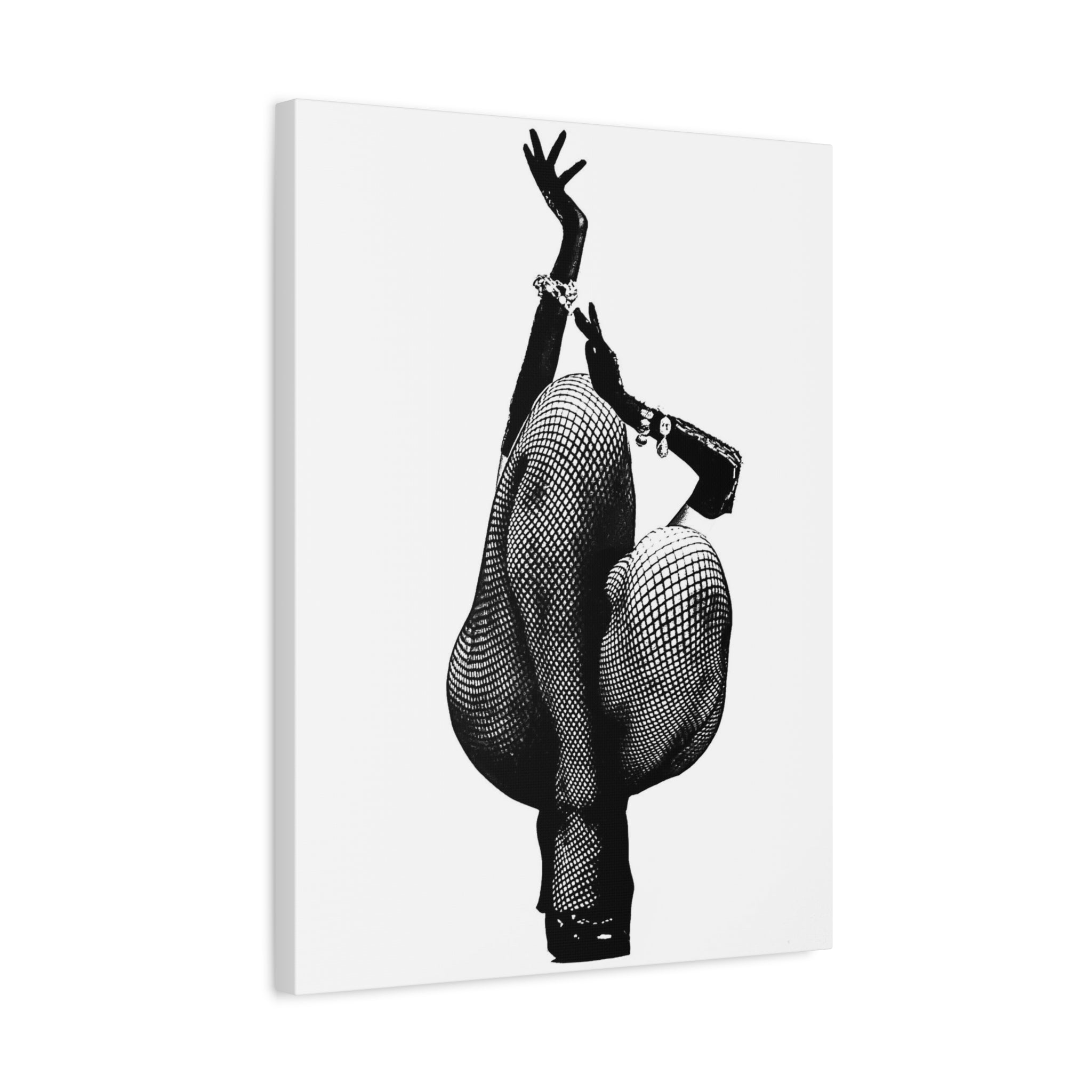 Black & White Fishnet Pose Matte Canvas Wall Art — Modern Erotic Figure Print