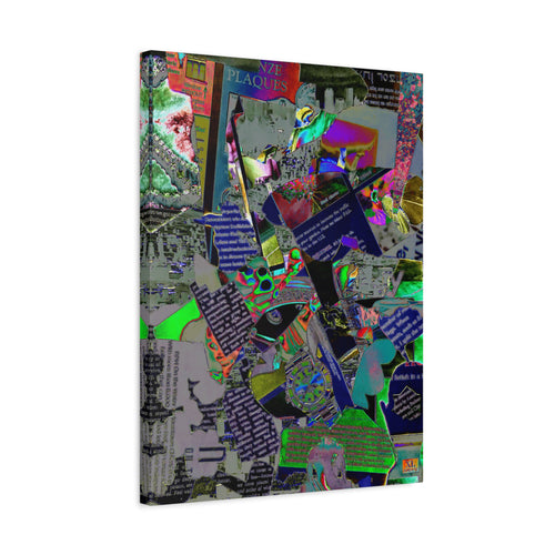 Abstract Collage Matte Canvas Print — Neon Newspaper Mixed-Media Art (Stretched 1.25")