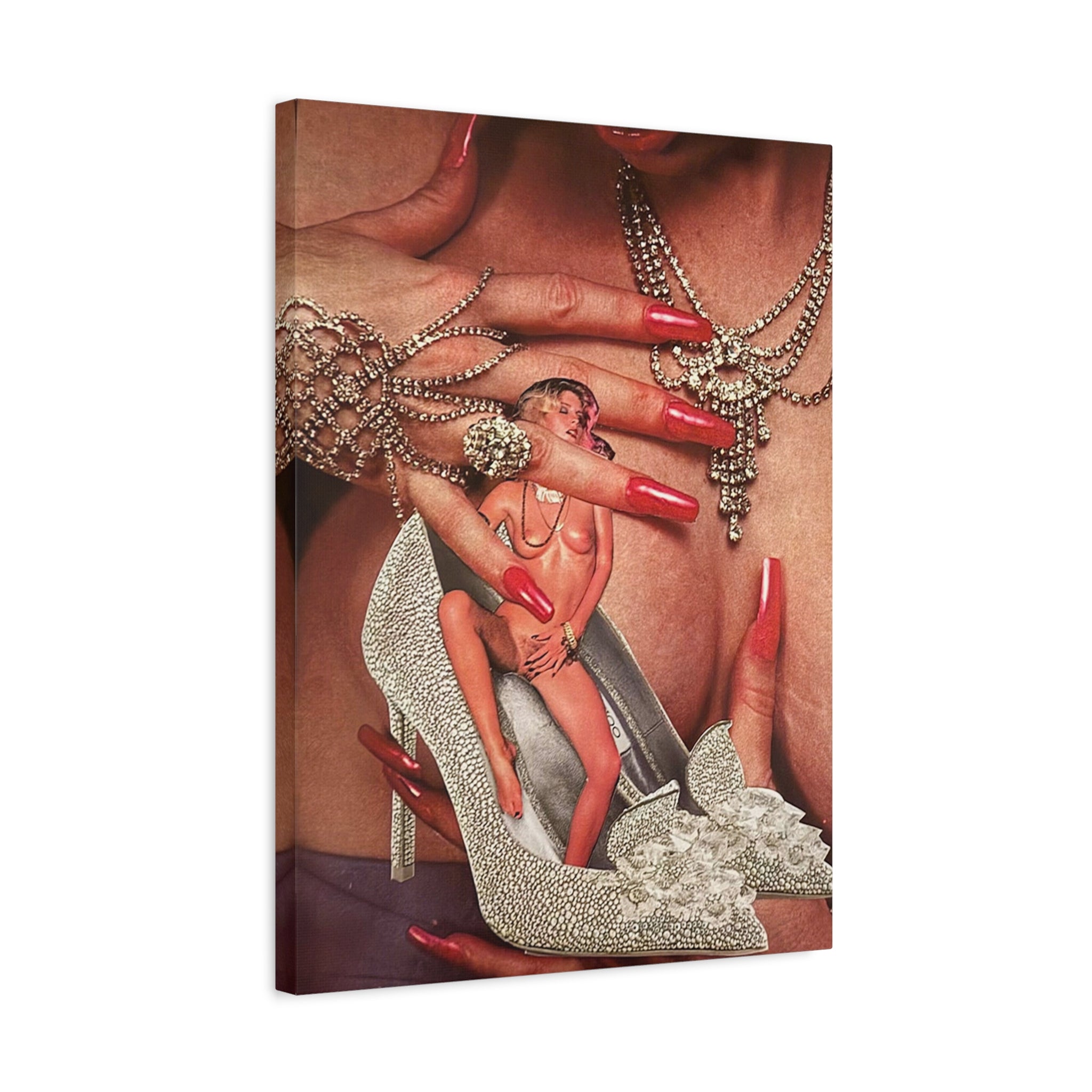 Glamour Collage Canvas Art — Vintage Pin-Up, Rhinestone Shoe & Jewelry Wall Decor