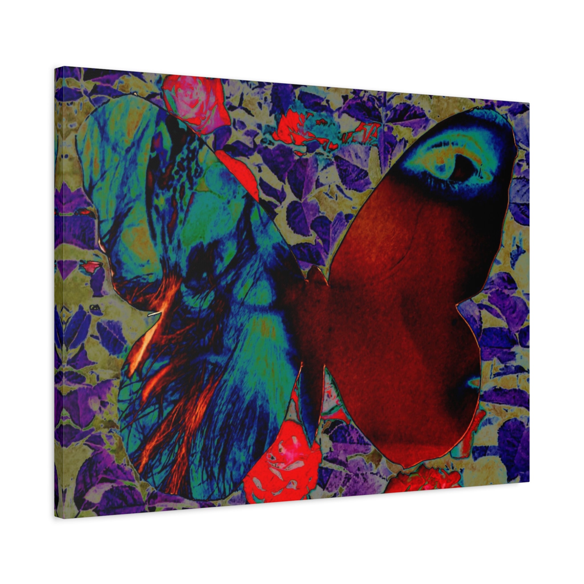 Surreal Butterfly Eye Matte Canvas Wall Art — Vibrant Pop-Art Floral Print