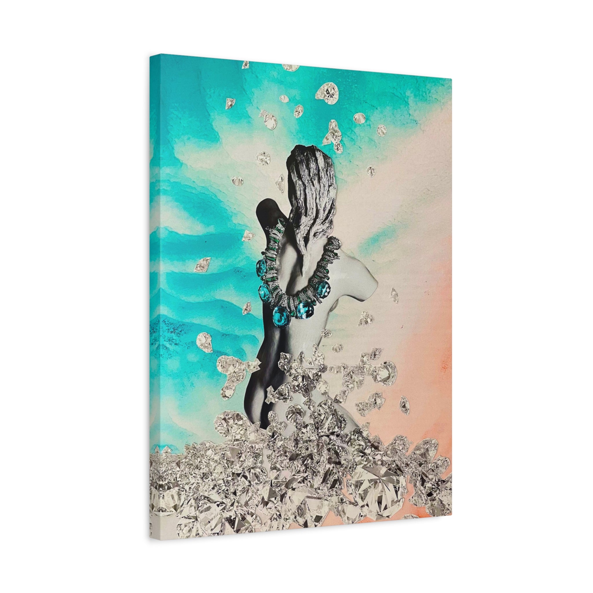 Mermaid Seafoam Canvas Wall Art — Turquoise Coral Mermaid with Crystal Splash