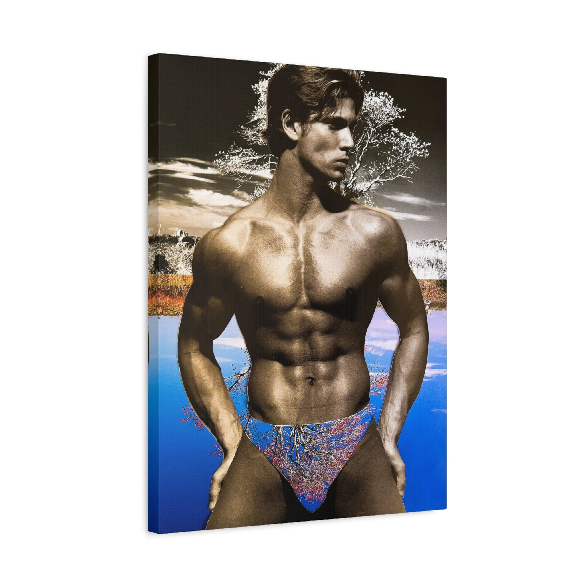 Male Body Art Canvas Print — Muscular Model Beach Vibes Matte Stretched Wall Art