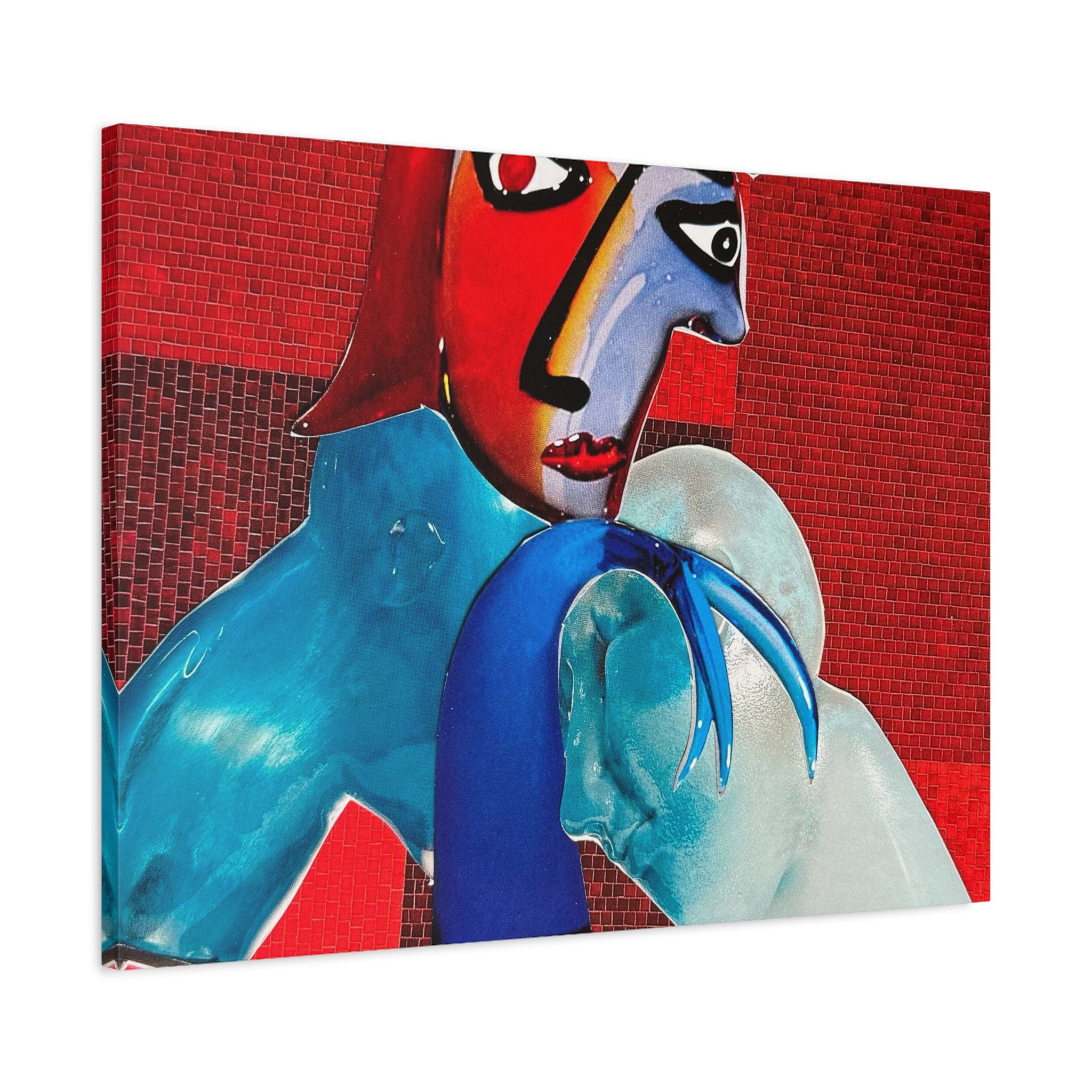 Abstract Colorful Figurative Canvas Print – Modern Red & Blue Wall Art