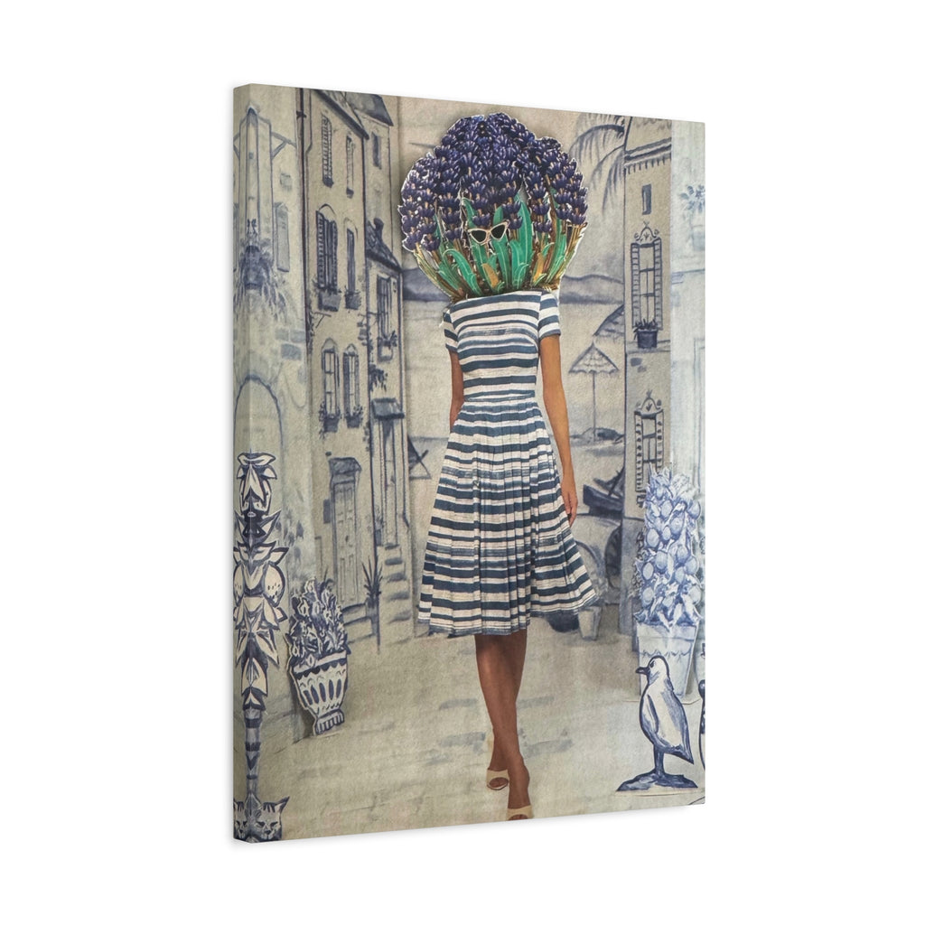 Botanical Head Woman Canvas Print — Vintage Street Scene Wall Art