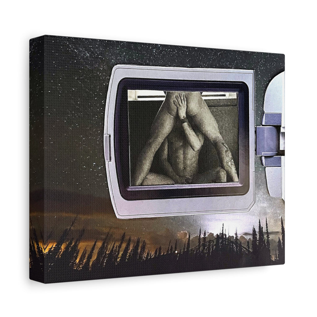 Surreal Window Reflection Matte Canvas Wall Art — Figure in Frame Landscape