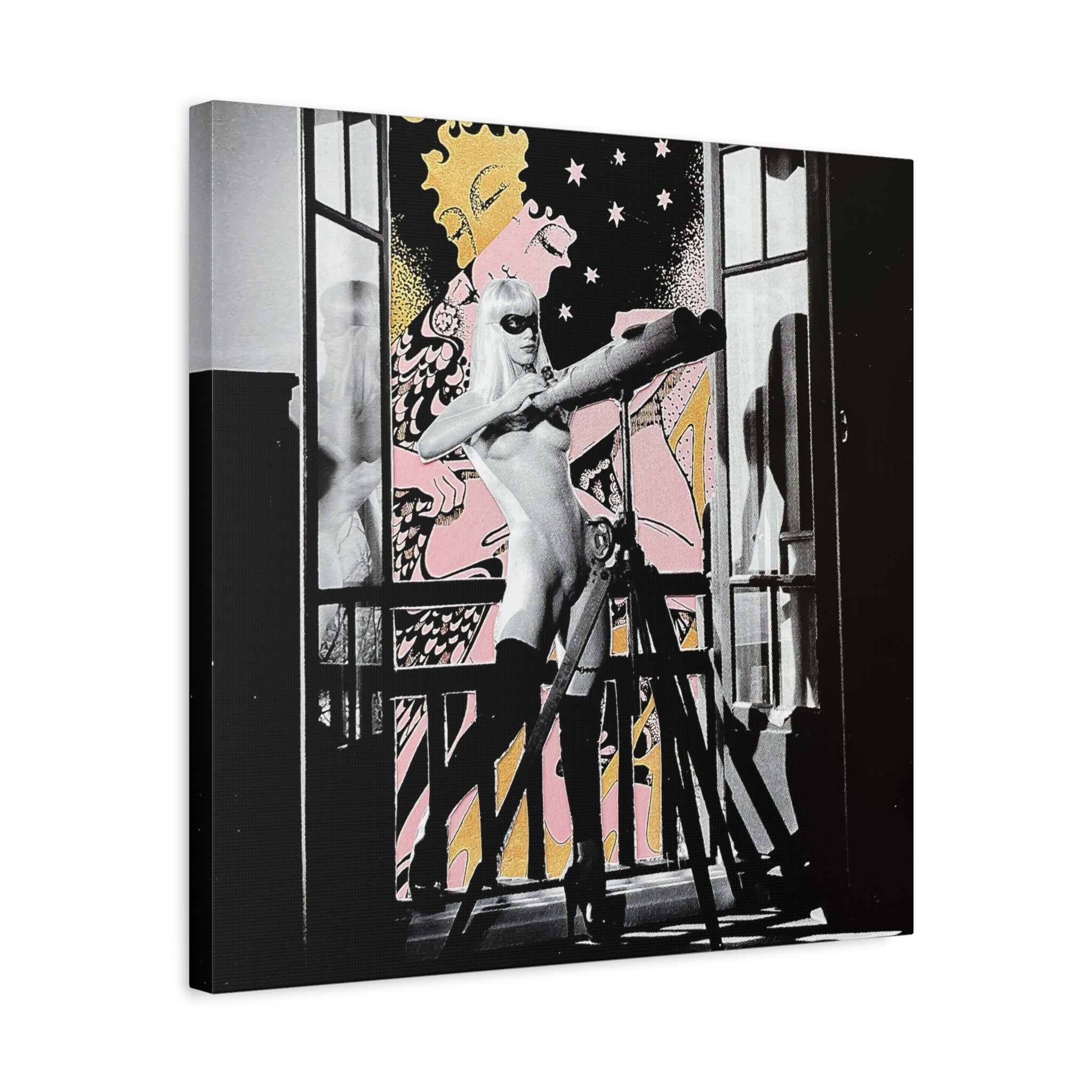 Surreal Pop Art Canvas Print — Nude Figure & Dreamscape Window