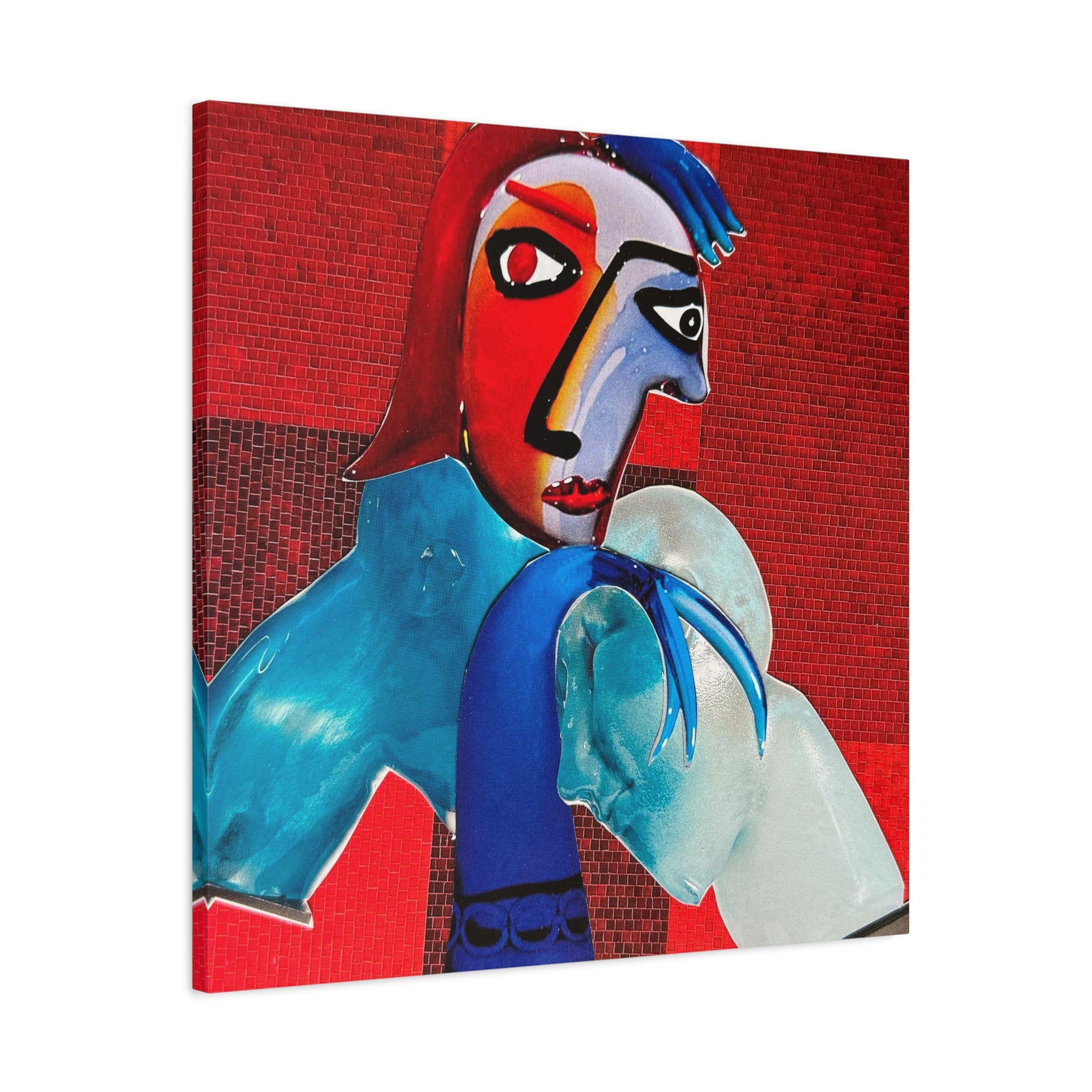 Abstract Colorful Figurative Canvas Print – Modern Red & Blue Wall Art