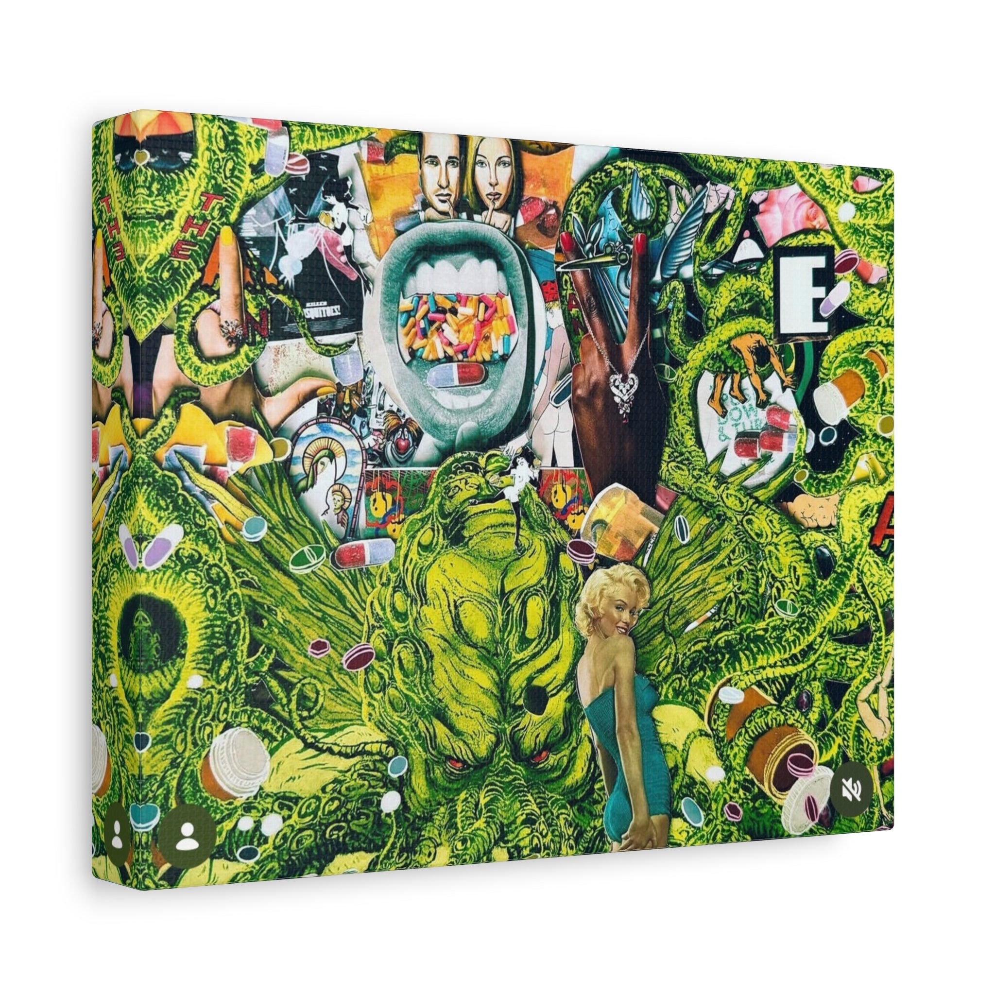 Psychedelic Collage Canvas Print — Vibrant Retro Pop Art Stretched Matte