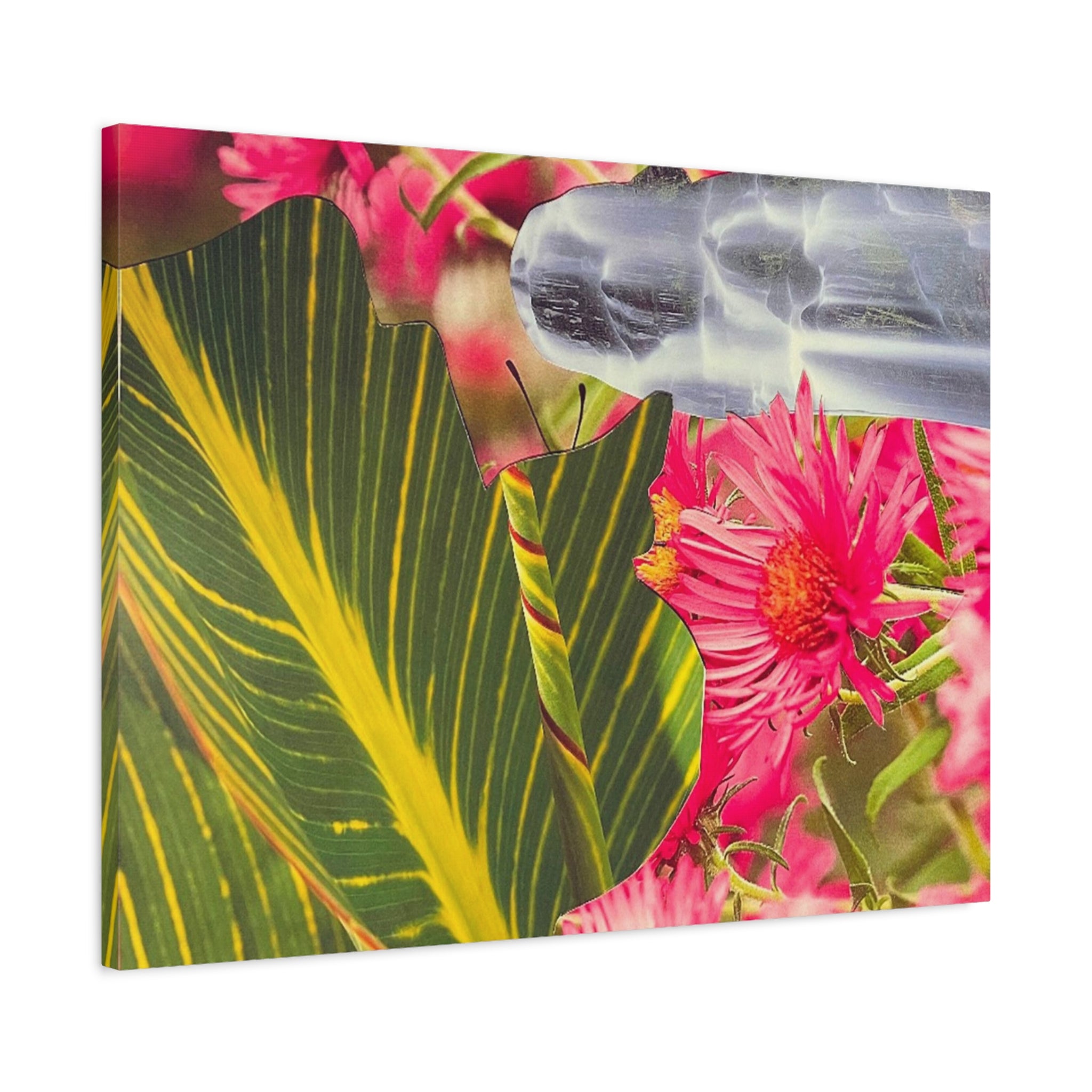 Tropical Floral Canvas Print — Pink Daises & Leaf Wall Art