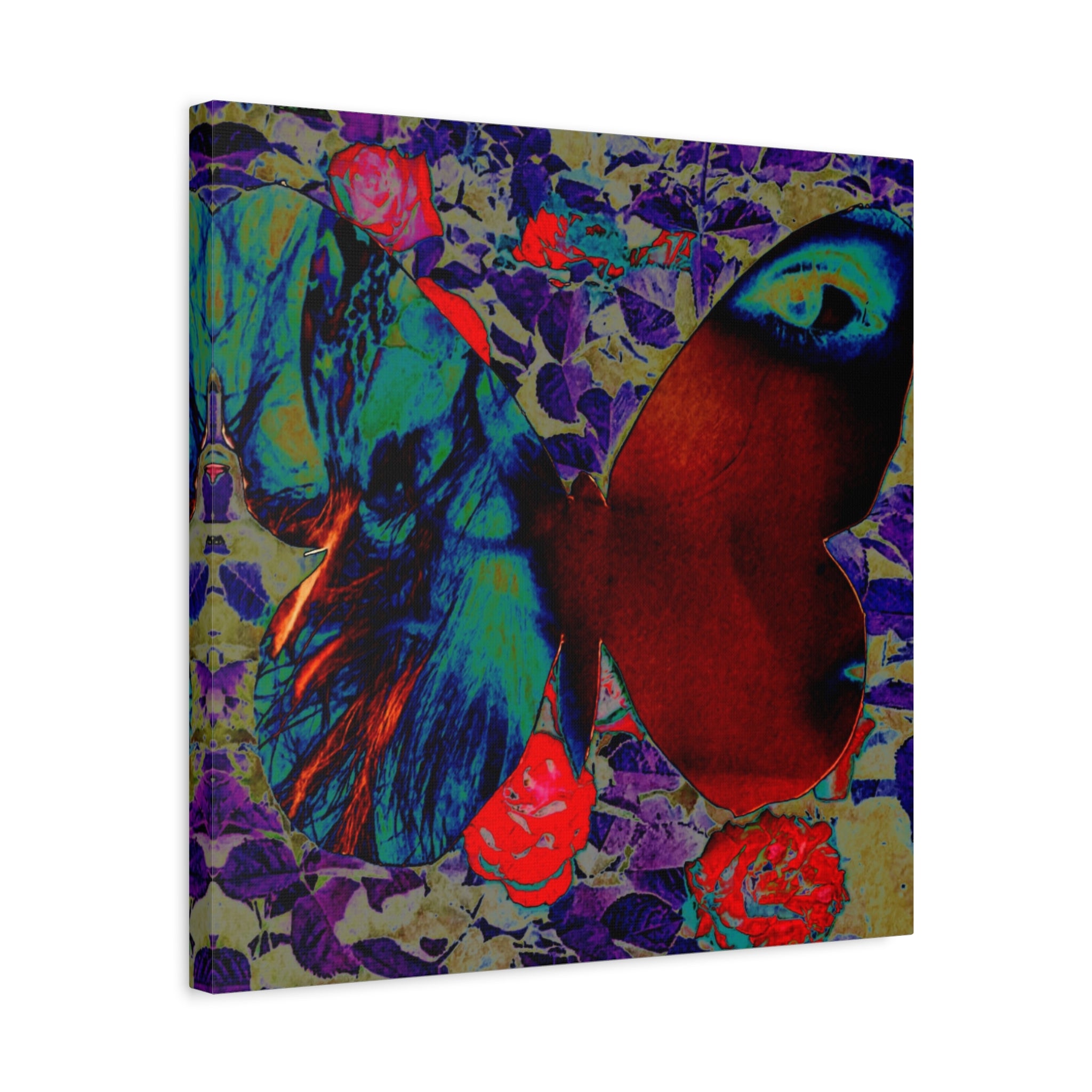 Surreal Butterfly Eye Matte Canvas Wall Art — Vibrant Pop-Art Floral Print