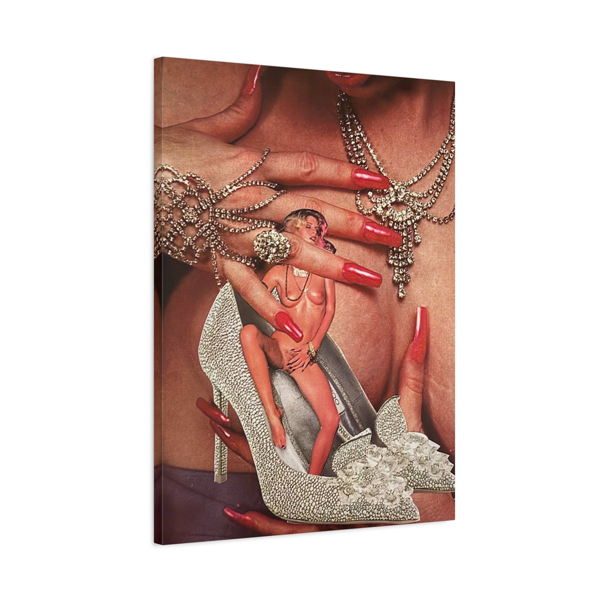 Glamour Collage Canvas Art — Vintage Pin-Up, Rhinestone Shoe & Jewelry Wall Decor