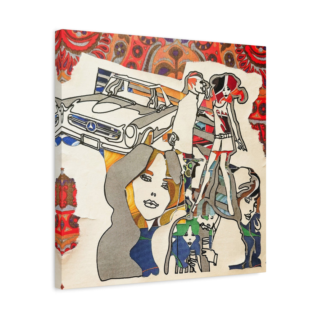 Retro Pop Art Canvas Print — 1960s Mod Girls & Classic Car Wall Art