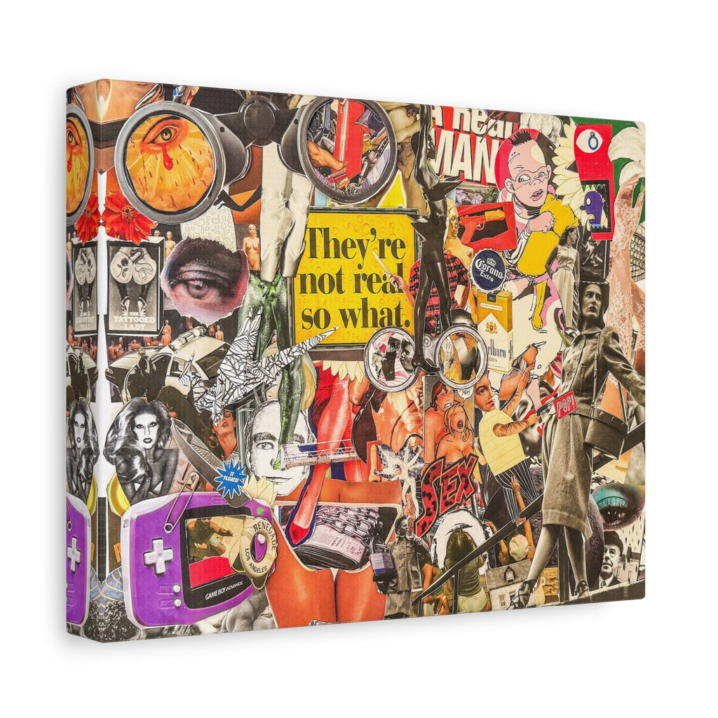 Surreal Collage Matte Canvas Print — "They're Not Real, So What" Stretched Wall Art