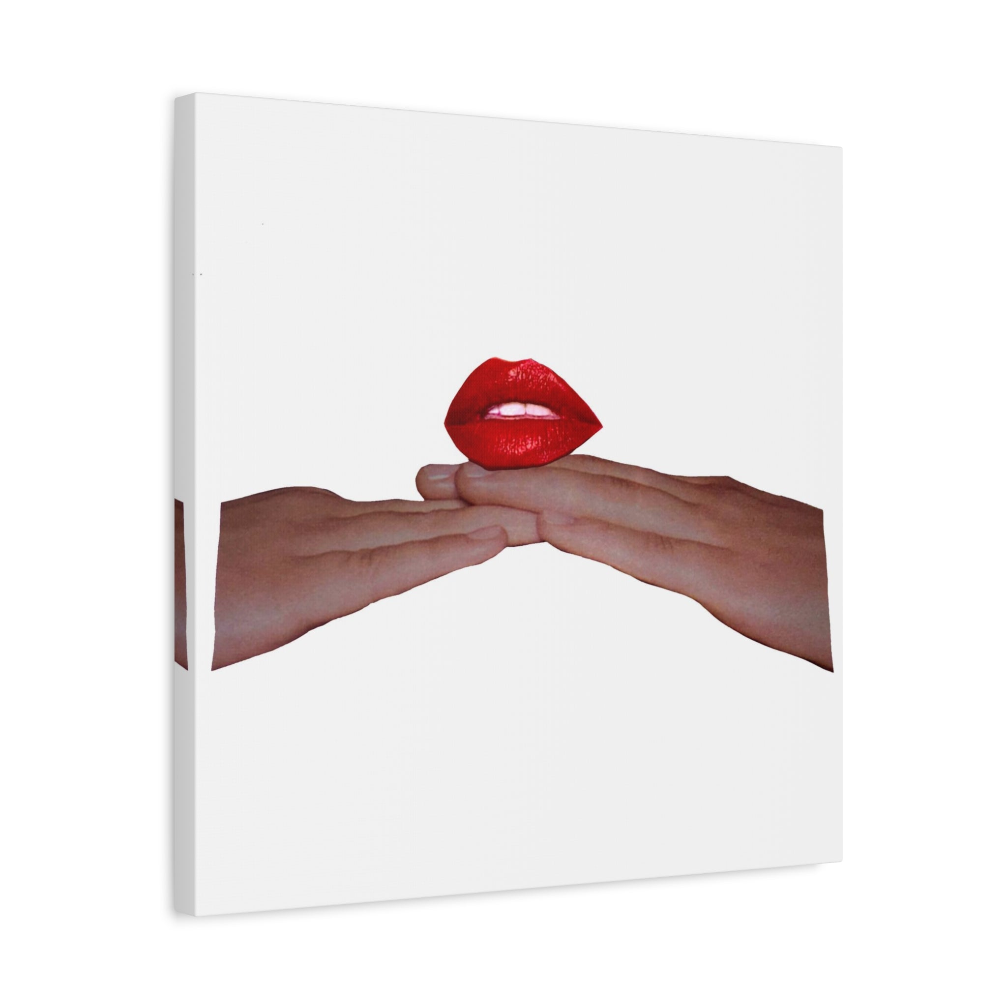 Red Lips Canvas Art — Minimalist Hands & Lips Wall Decor