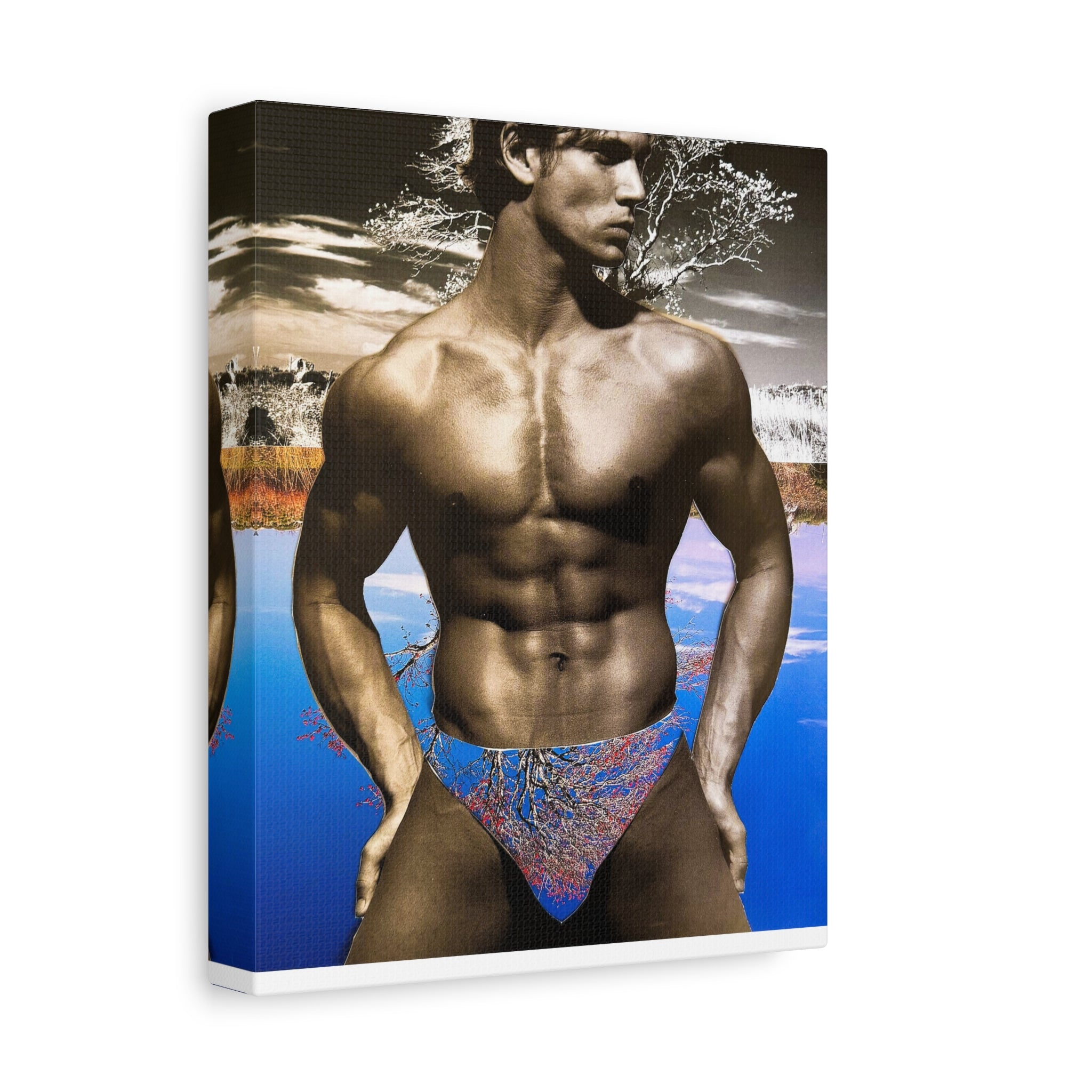 Male Body Art Canvas Print — Muscular Model Beach Vibes Matte Stretched Wall Art