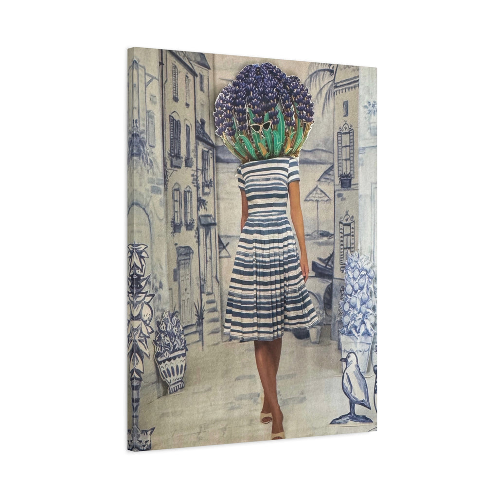 Botanical Head Woman Canvas Print — Vintage Street Scene Wall Art
