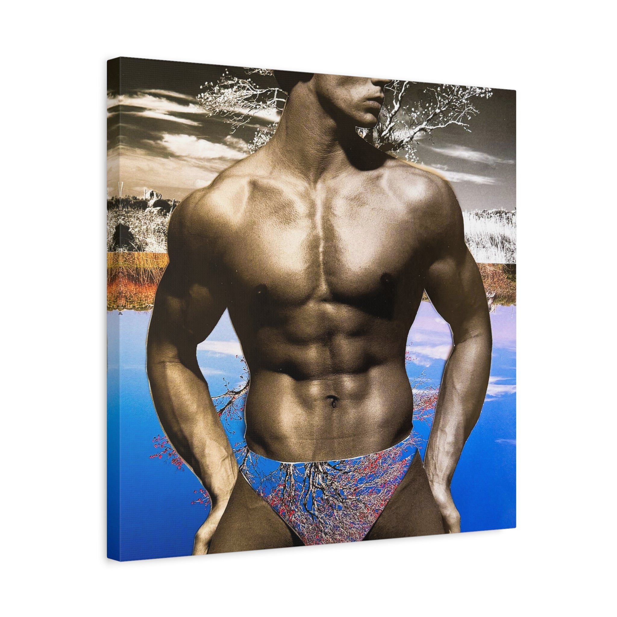 Male Body Art Canvas Print — Muscular Model Beach Vibes Matte Stretched Wall Art