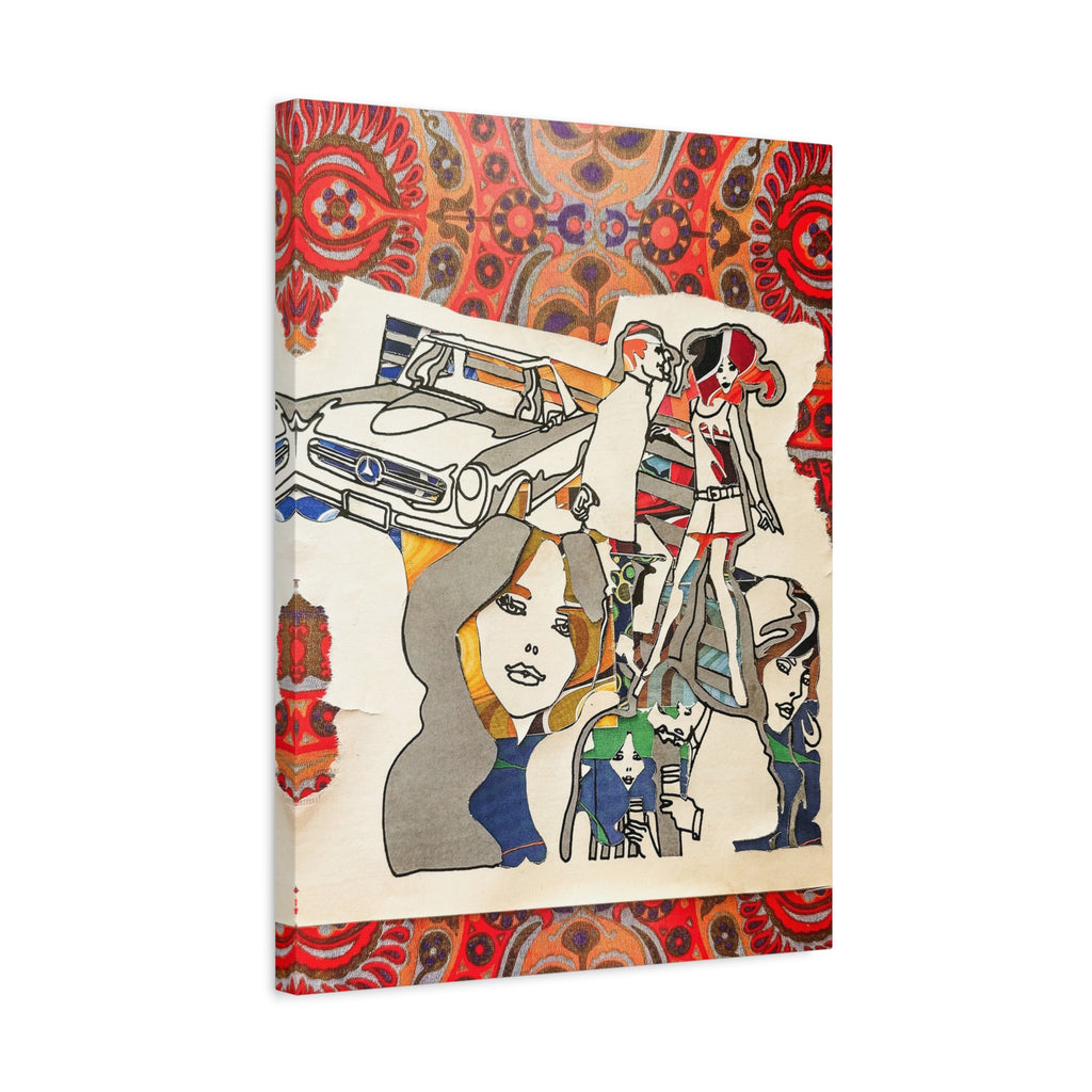 Retro Pop Art Canvas Print — 1960s Mod Girls & Classic Car Wall Art