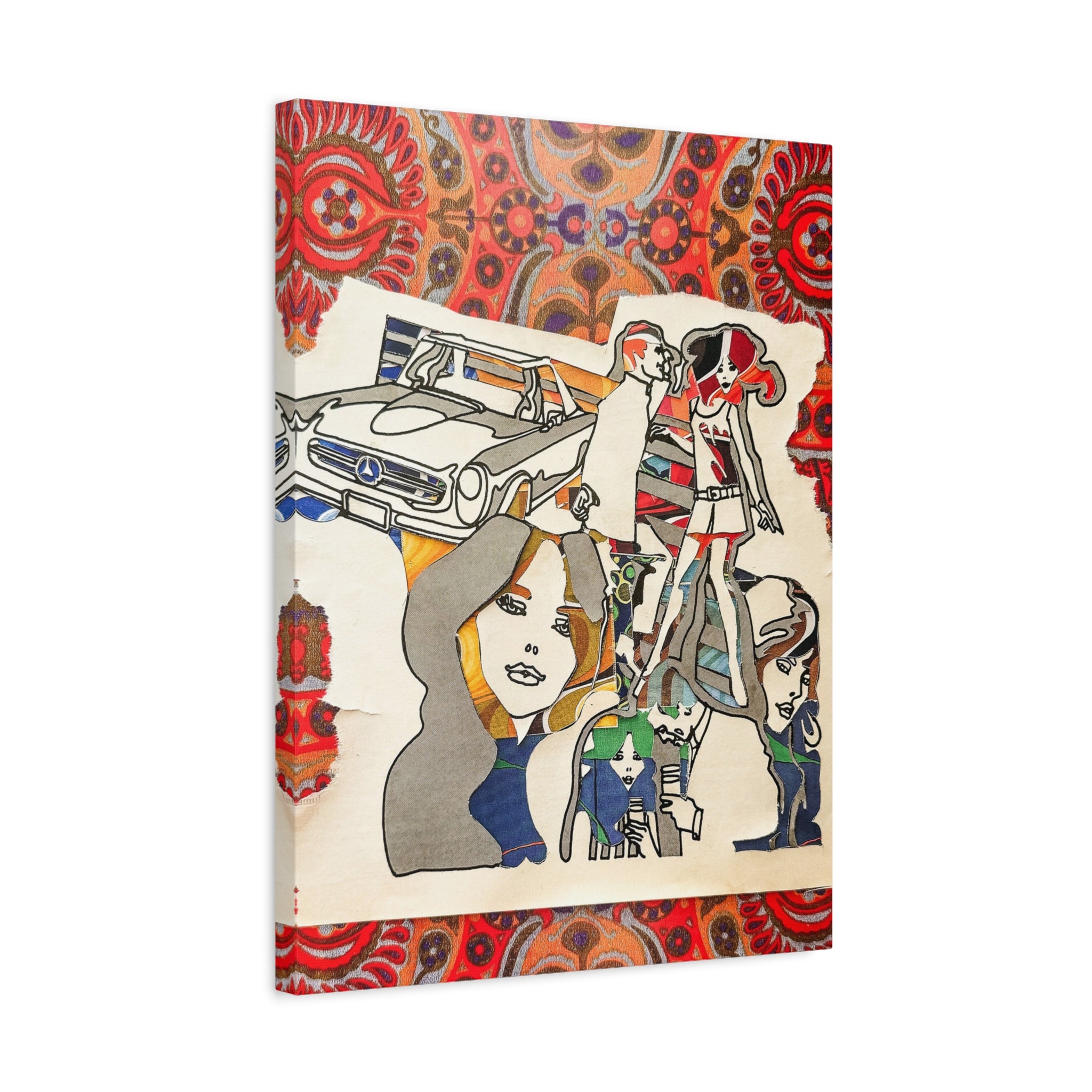 Retro Pop Art Canvas Print — 1960s Mod Girls & Classic Car Wall Art