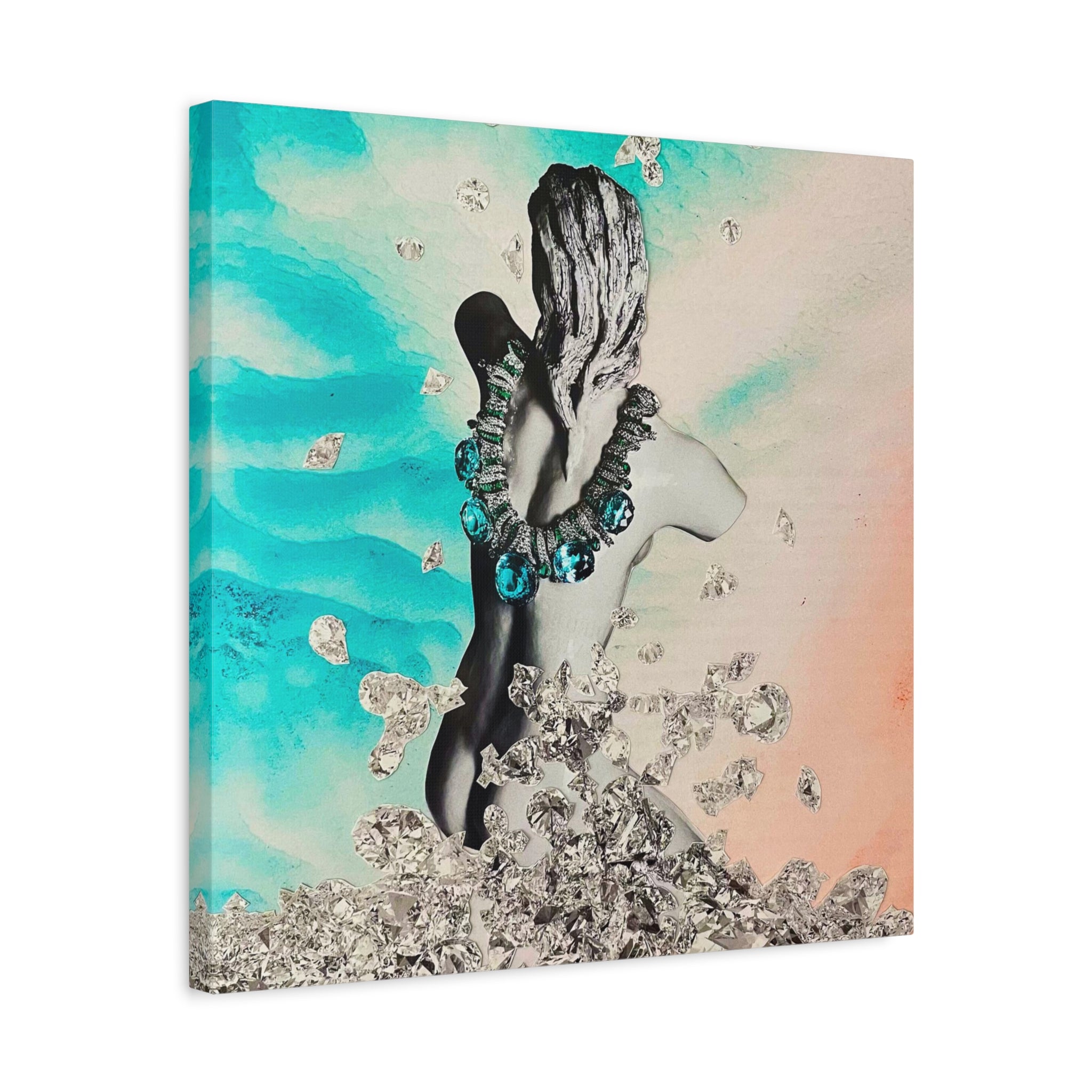 Mermaid Seafoam Canvas Wall Art — Turquoise Coral Mermaid with Crystal Splash