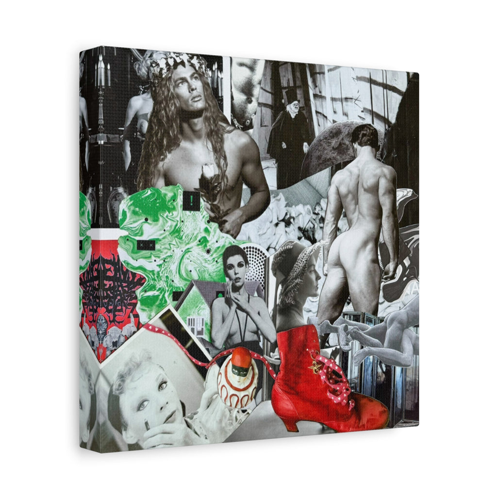 Retro Pop Collage Canvas Wall Art — Vintage Icons & Red Boot Print