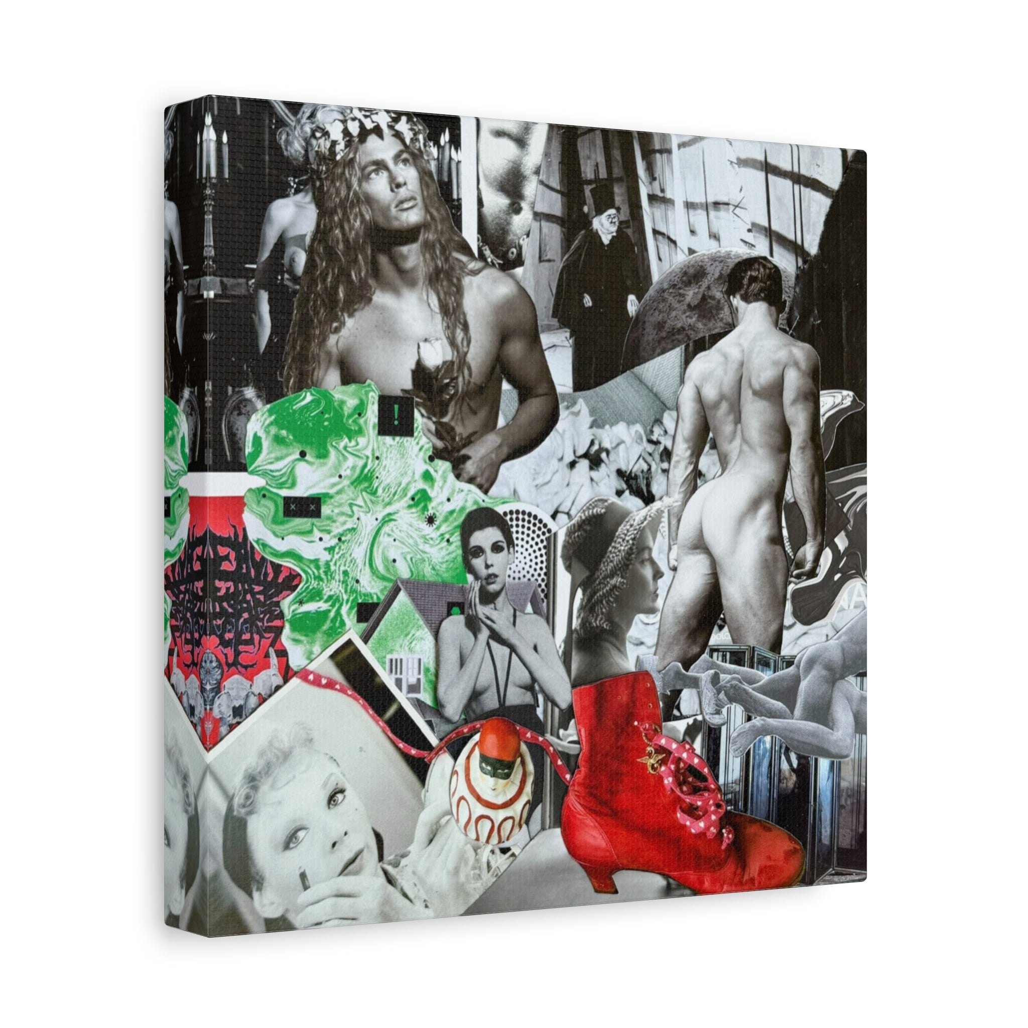 Retro Pop Collage Canvas Wall Art — Vintage Icons & Red Boot Print