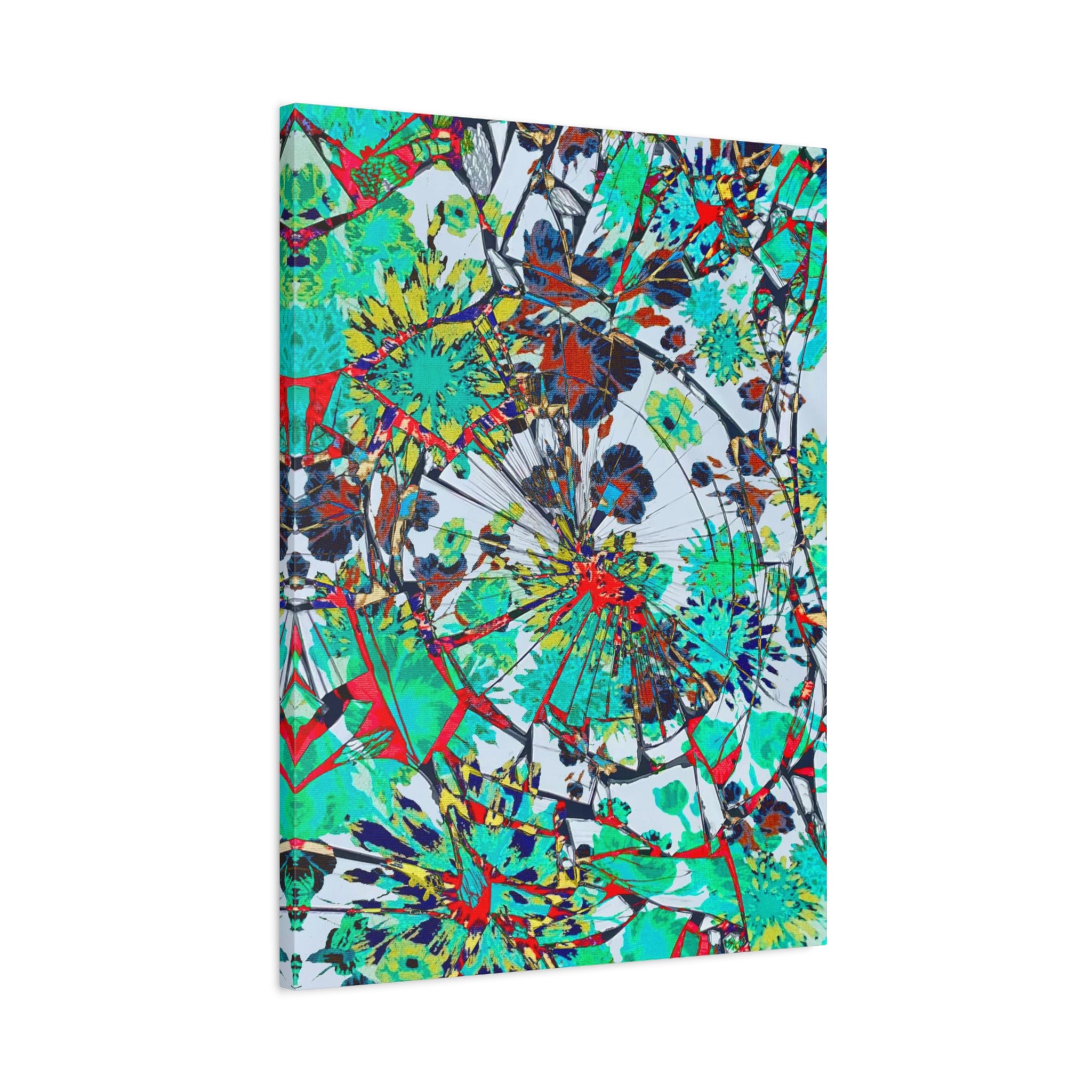Abstract Floral Burst Matte Canvas Wall Art — Teal Red Stretched Canvas