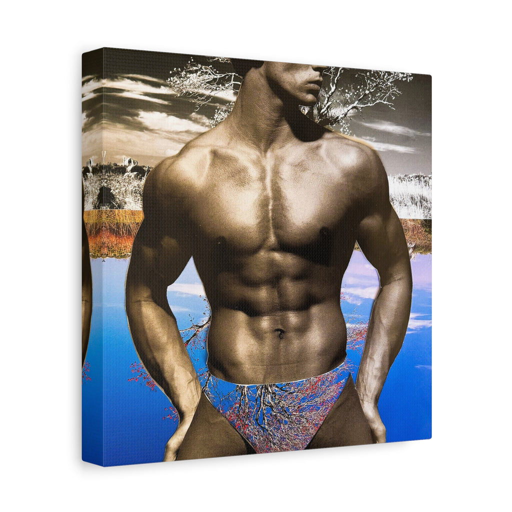 Male Body Art Canvas Print — Muscular Model Beach Vibes Matte Stretched Wall Art