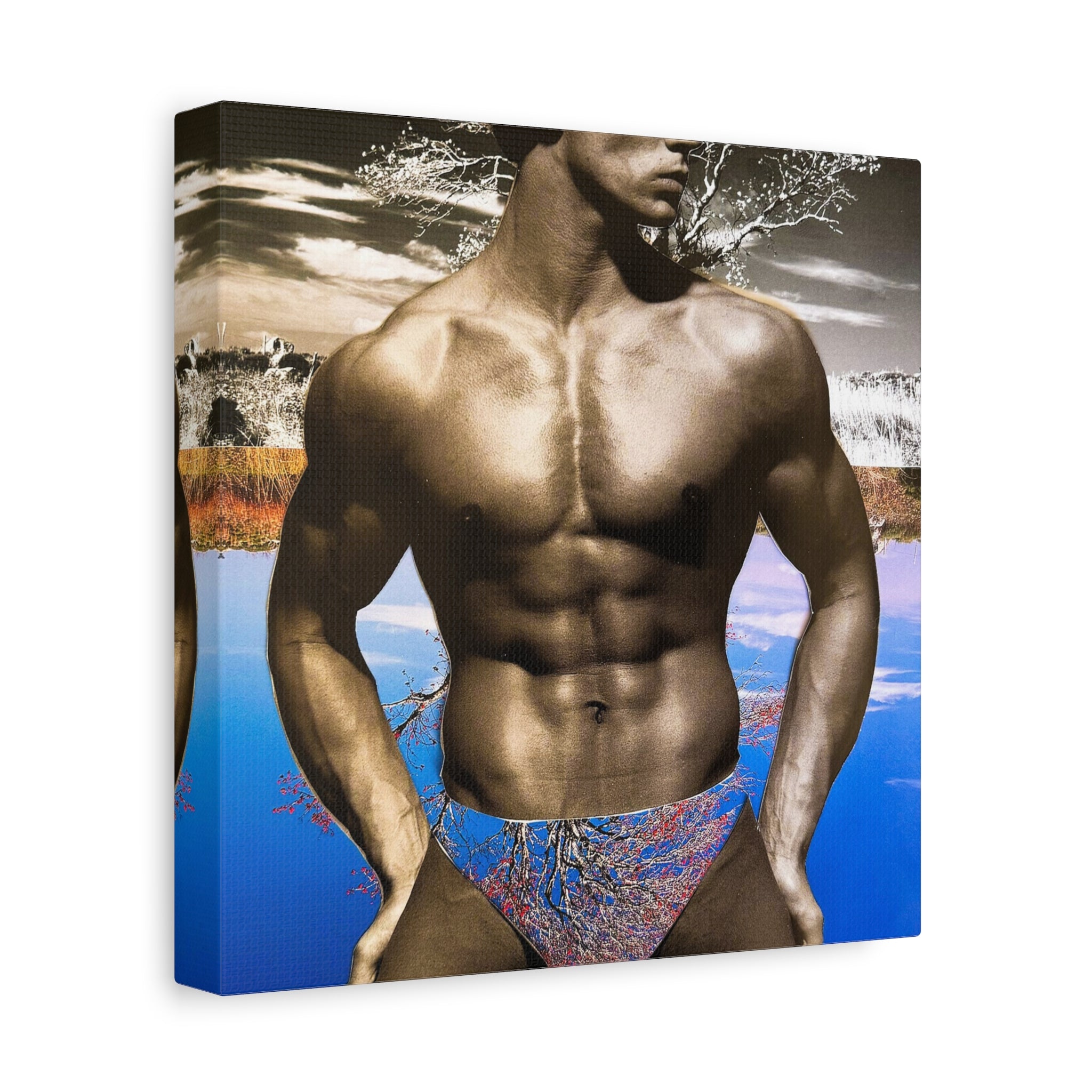 Male Body Art Canvas Print — Muscular Model Beach Vibes Matte Stretched Wall Art