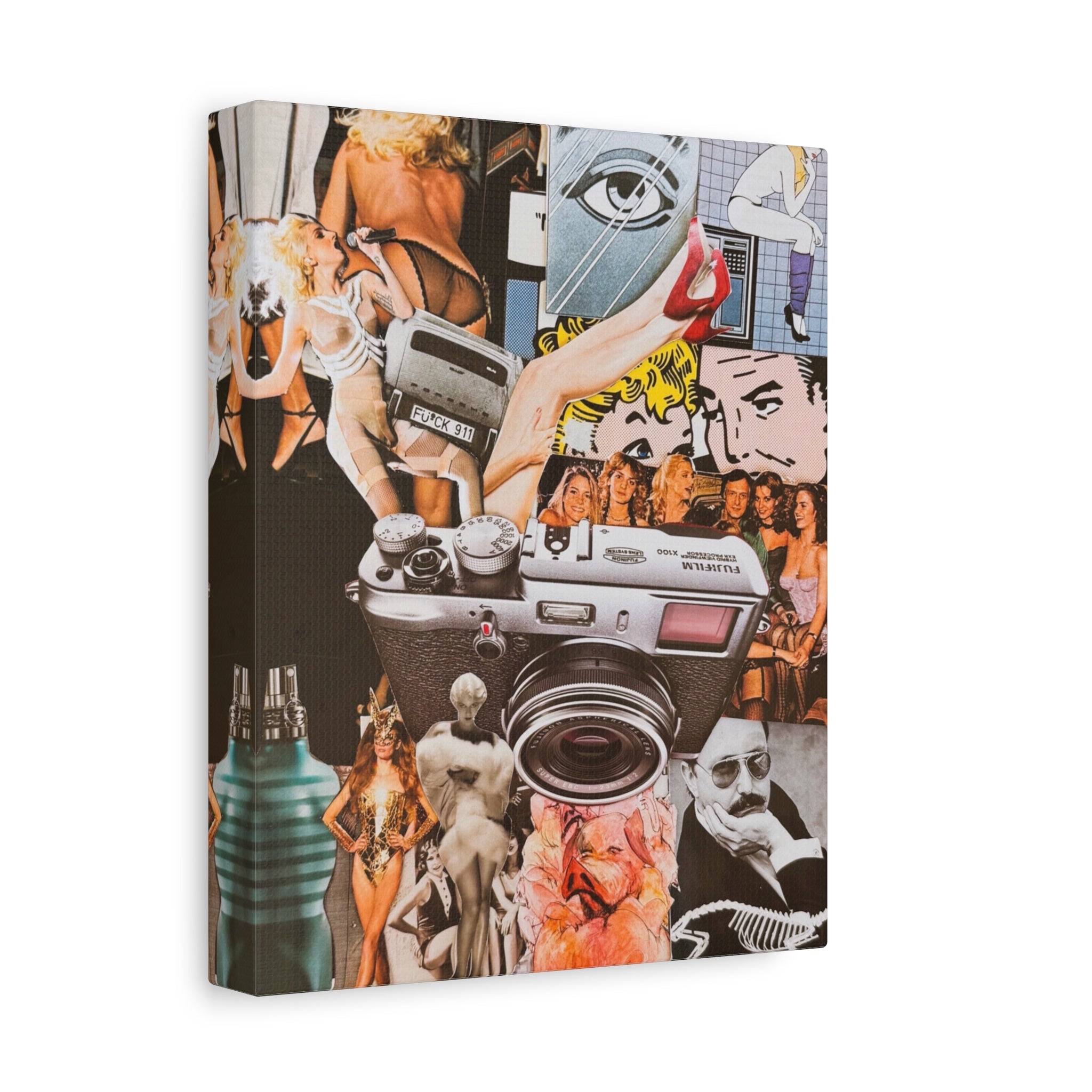 Vintage Camera Collage Matte Canvas Print — Retro Pop Art Wall Decor