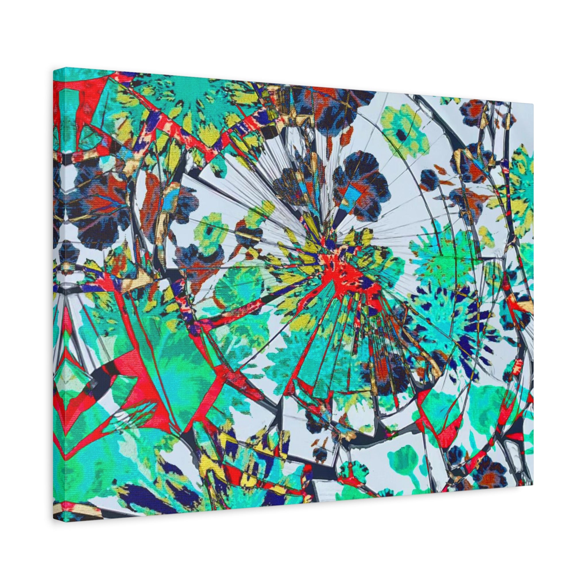Abstract Floral Burst Matte Canvas Wall Art — Teal Red Stretched Canvas