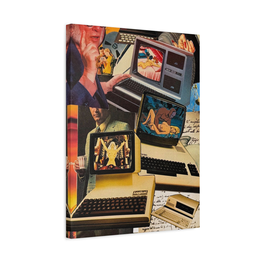Retro Computer Collage Matte Canvas Print — Vintage Tech Art