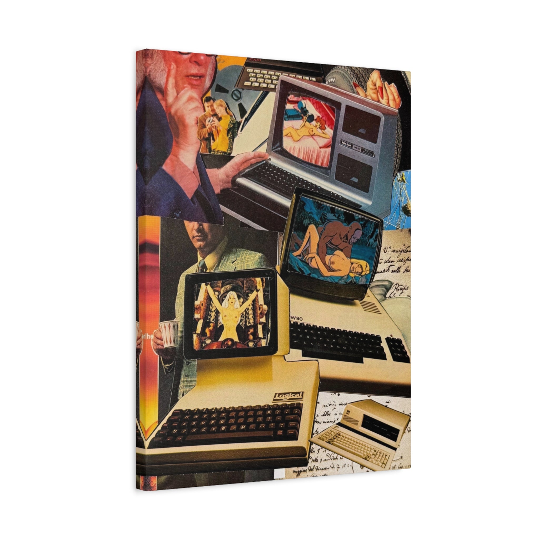Retro Computer Collage Matte Canvas Print — Vintage Tech Art