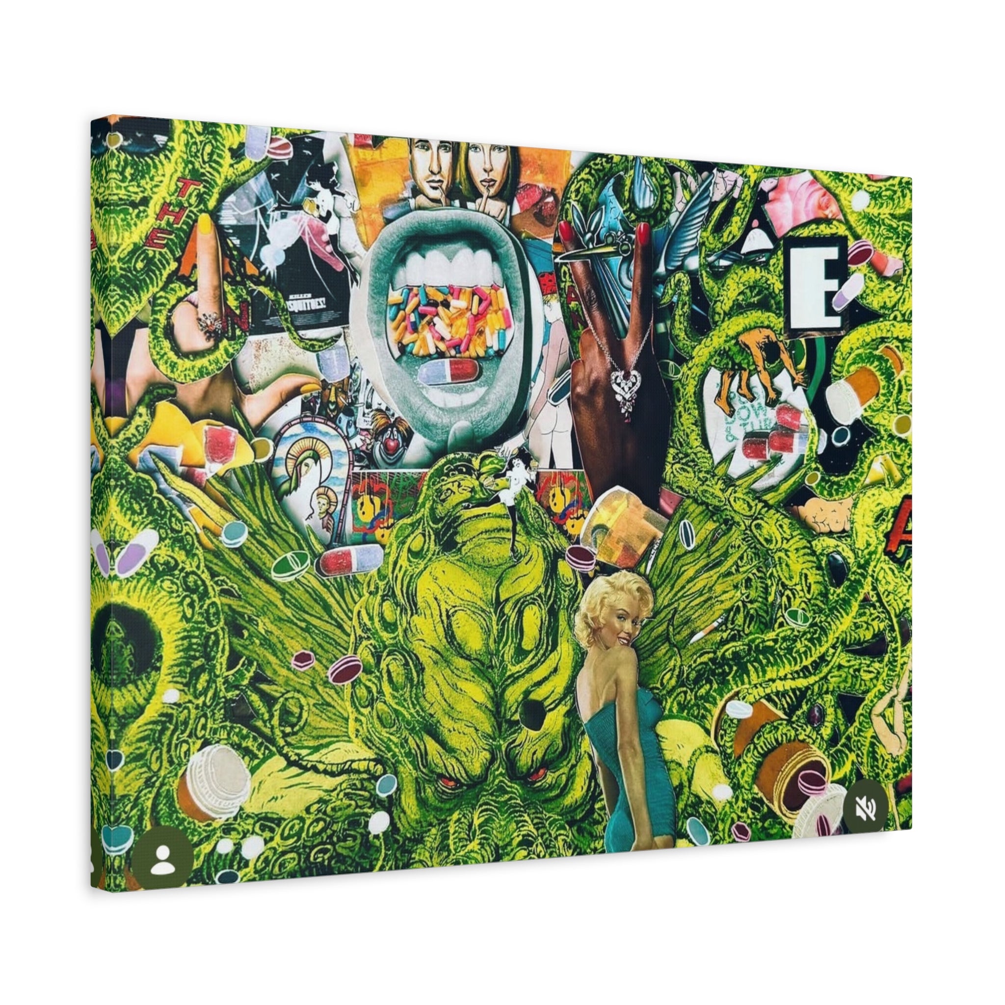 Psychedelic Collage Canvas Print — Vibrant Retro Pop Art Stretched Matte