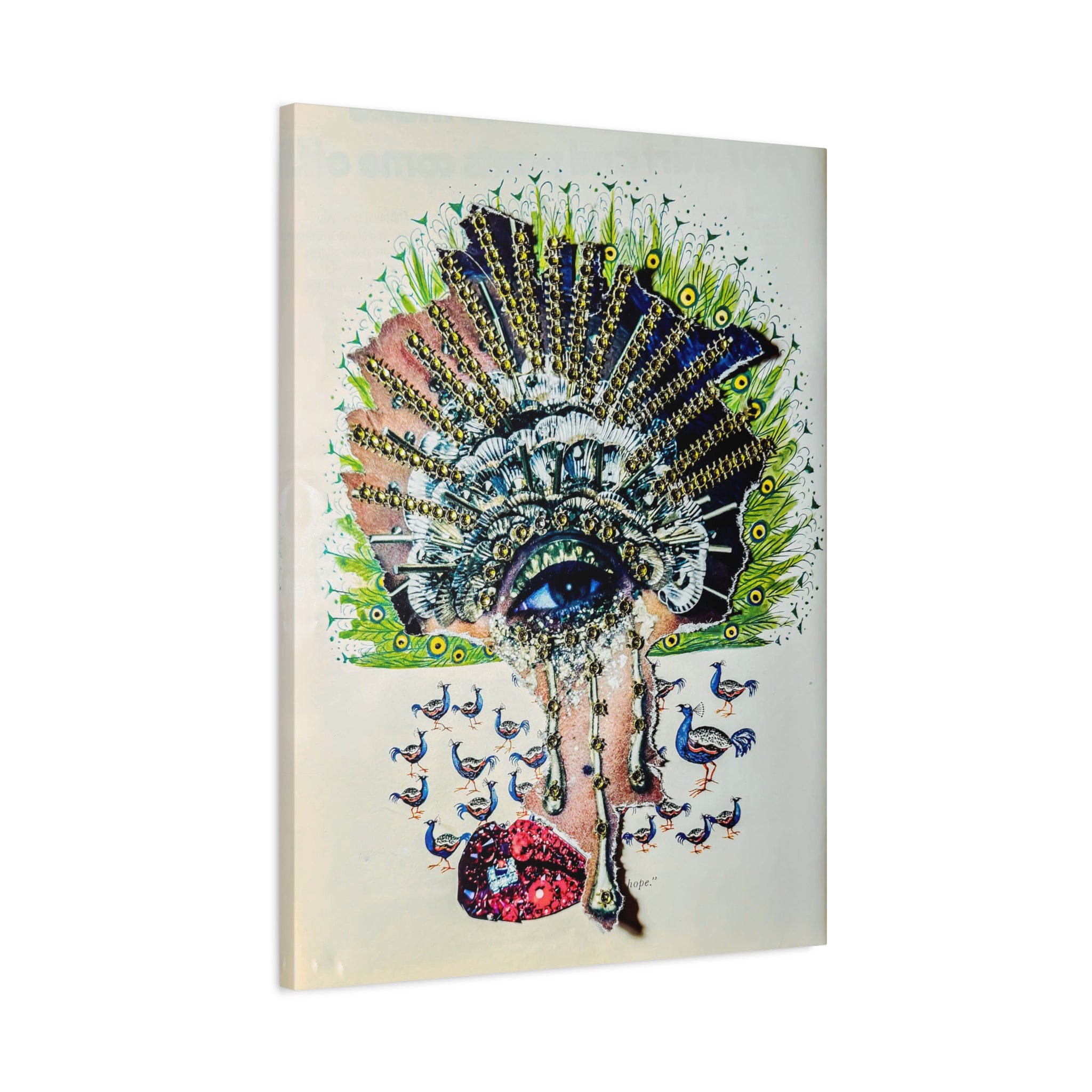 Surreal Peacock Eye Canvas Art — Decorative Stretched Matte Wall Print