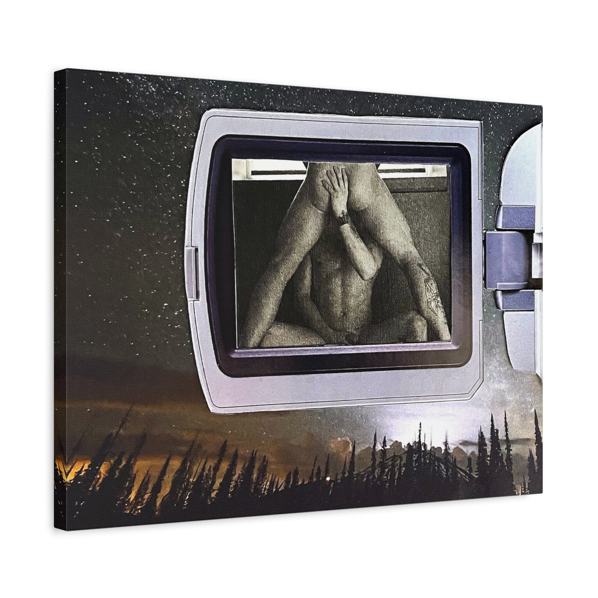 Surreal Window Reflection Matte Canvas Wall Art — Figure in Frame Landscape
