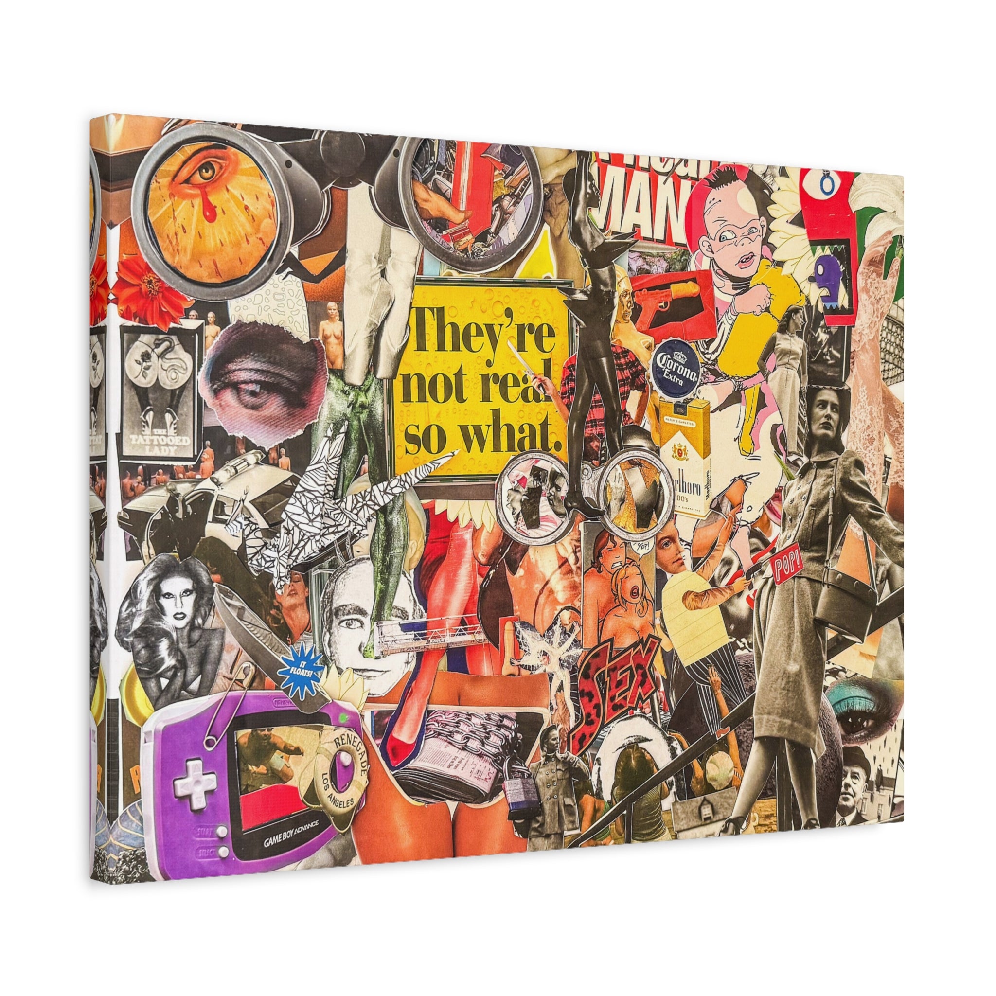 Surreal Collage Matte Canvas Print — "They're Not Real, So What" Stretched Wall Art