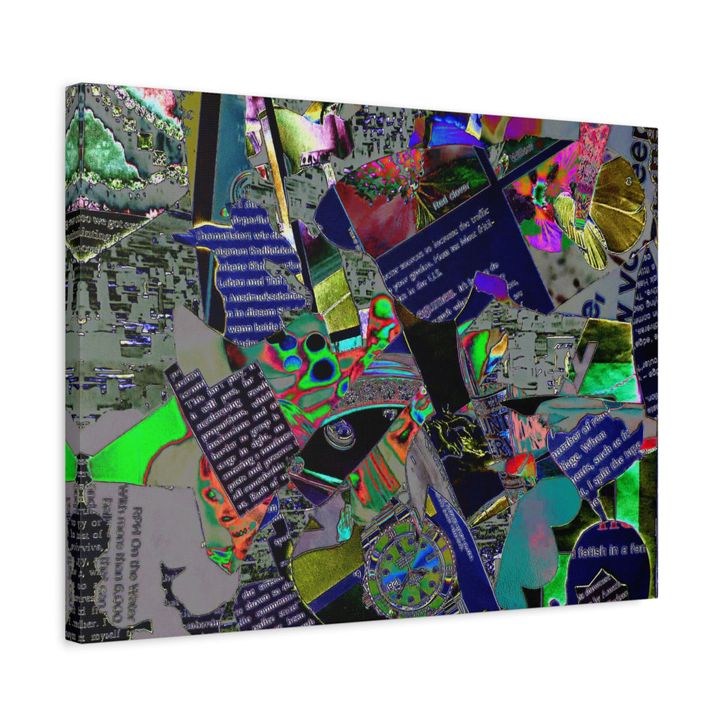 Abstract Collage Matte Canvas Print — Neon Newspaper Mixed-Media Art (Stretched 1.25")